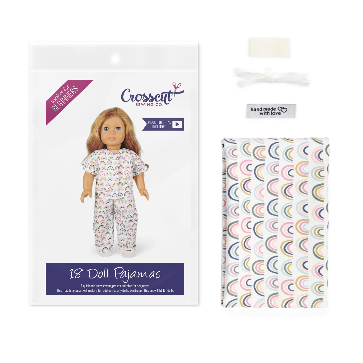 Crosscut Sewing Co.® Doll Pajama Sewing Project Kit - Beginner Friendly DIY Sewing Kit