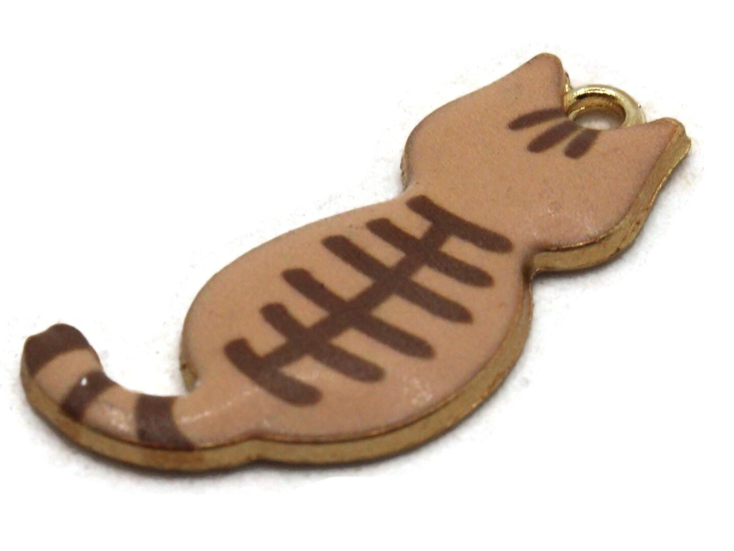 30mm Brown Striped Cat Gold Metal and Enamel Pendant