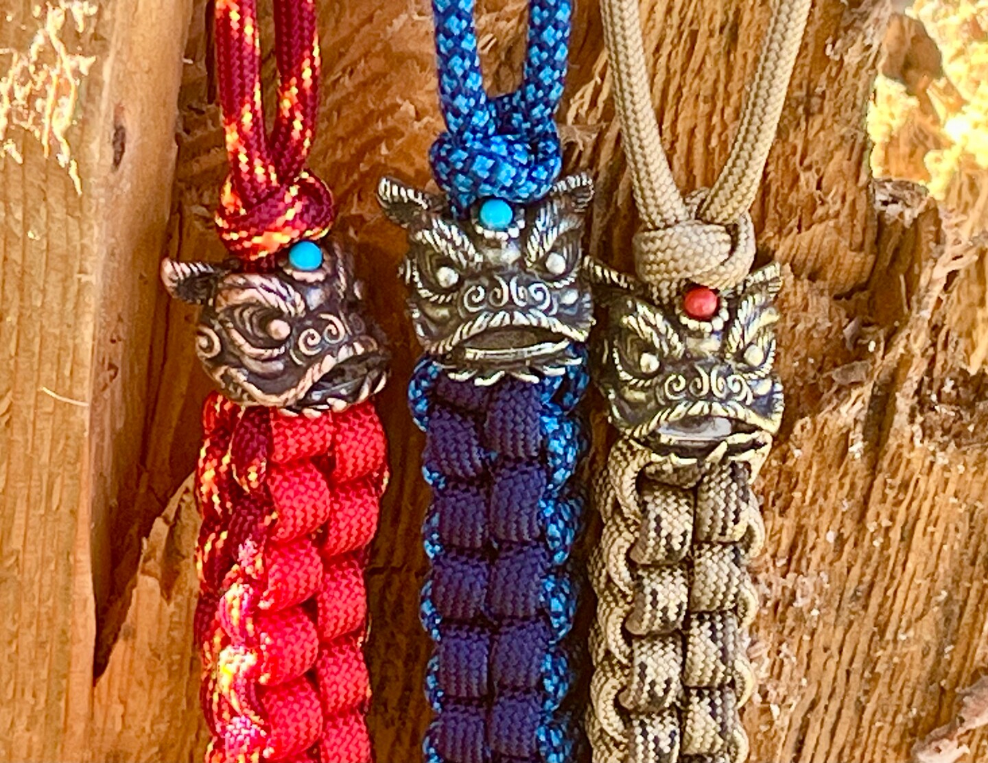 Chinese Dancing Dragon Lion Head Keychain Key Fob Knife Tether EDC 550  Paracord Lanyard Silver, Copper, Bronze Guardian Lion New Year Gift | ...