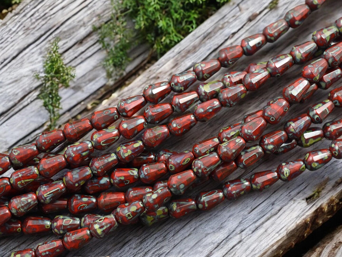 *19* 6x8mm Opaque Red Travertine Teardrop Beads