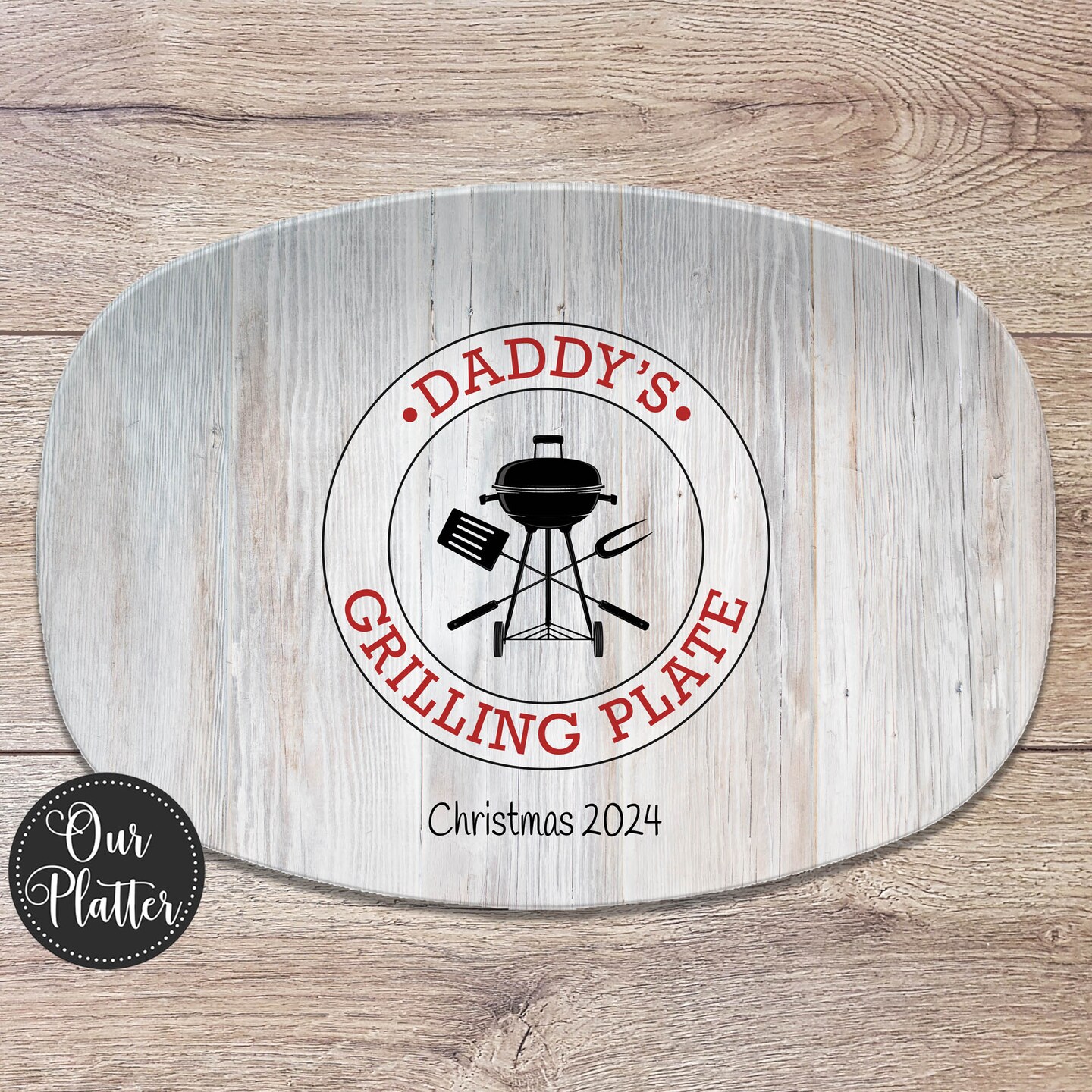 BBQ Grill Platter, Father's Day Grilling Gift for Him, Personalized Gift for Dad, Patio Outdoor Serving Tray • Custom Plate 395918063448784901