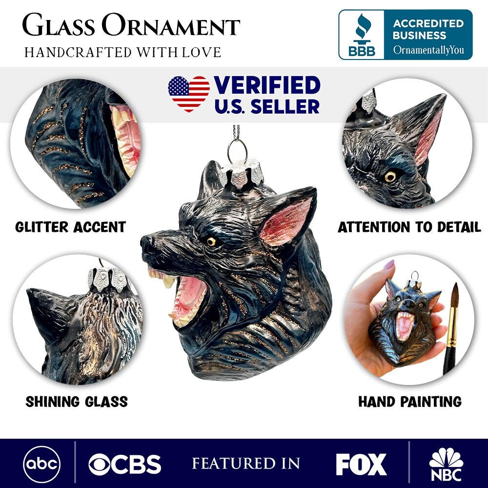 Classic Werewolf Horror Theme Glass Ornament, Vintage Halloween Tree Decoration