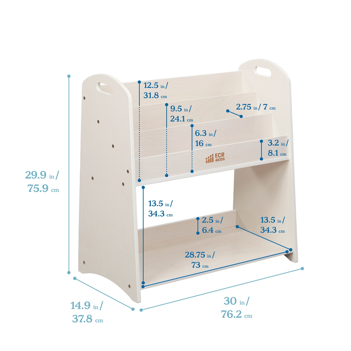 3-Shelf Floor Book Display with Handles and Storage, 30in, Classroom Storage