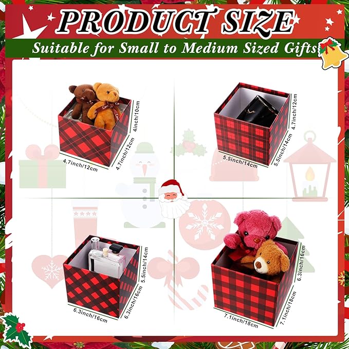 Stackable Boxes Red Black Buffalo Plaid Christmas Decorative Boxes with Lids Xmas Nested Boxes for New Year Holiday Birthday Party Gift Decor