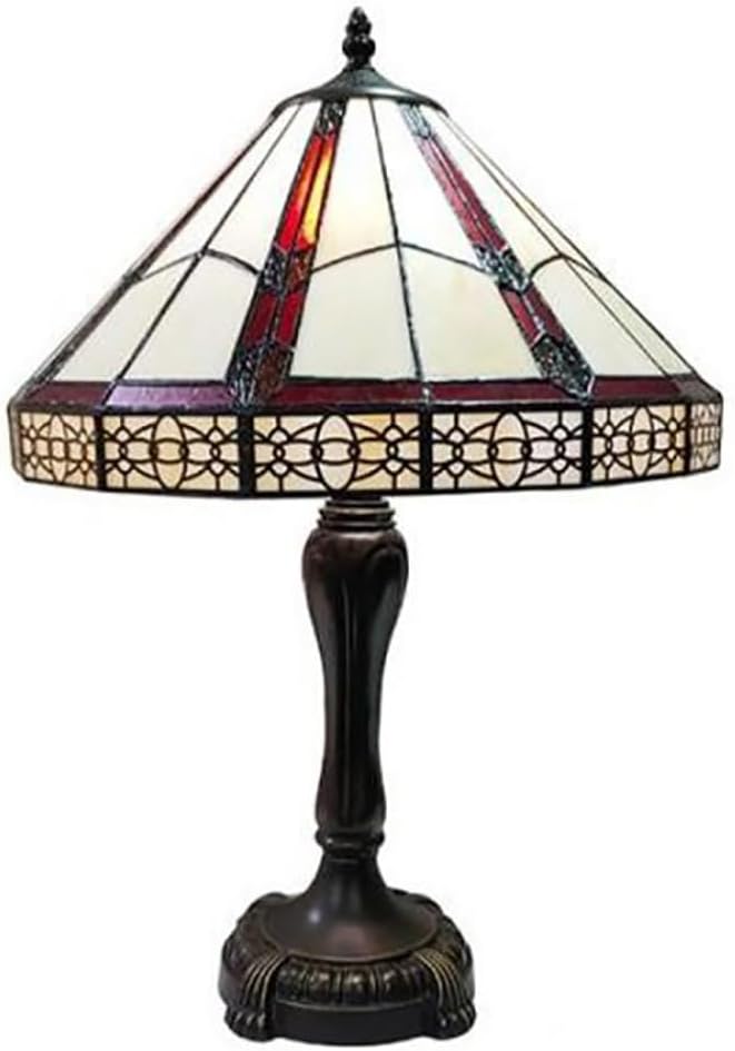 Gothic Geometric Pattern Tiffany Stained Glass Shade & Lamp Base - Perfect for a Living Room, Bedroom, Office, & More