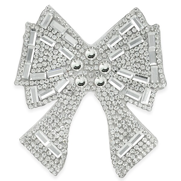 2 &#xBD;&#x201D;   Bow W/Pearl Iron-on Rhinestone Applique/Patch
