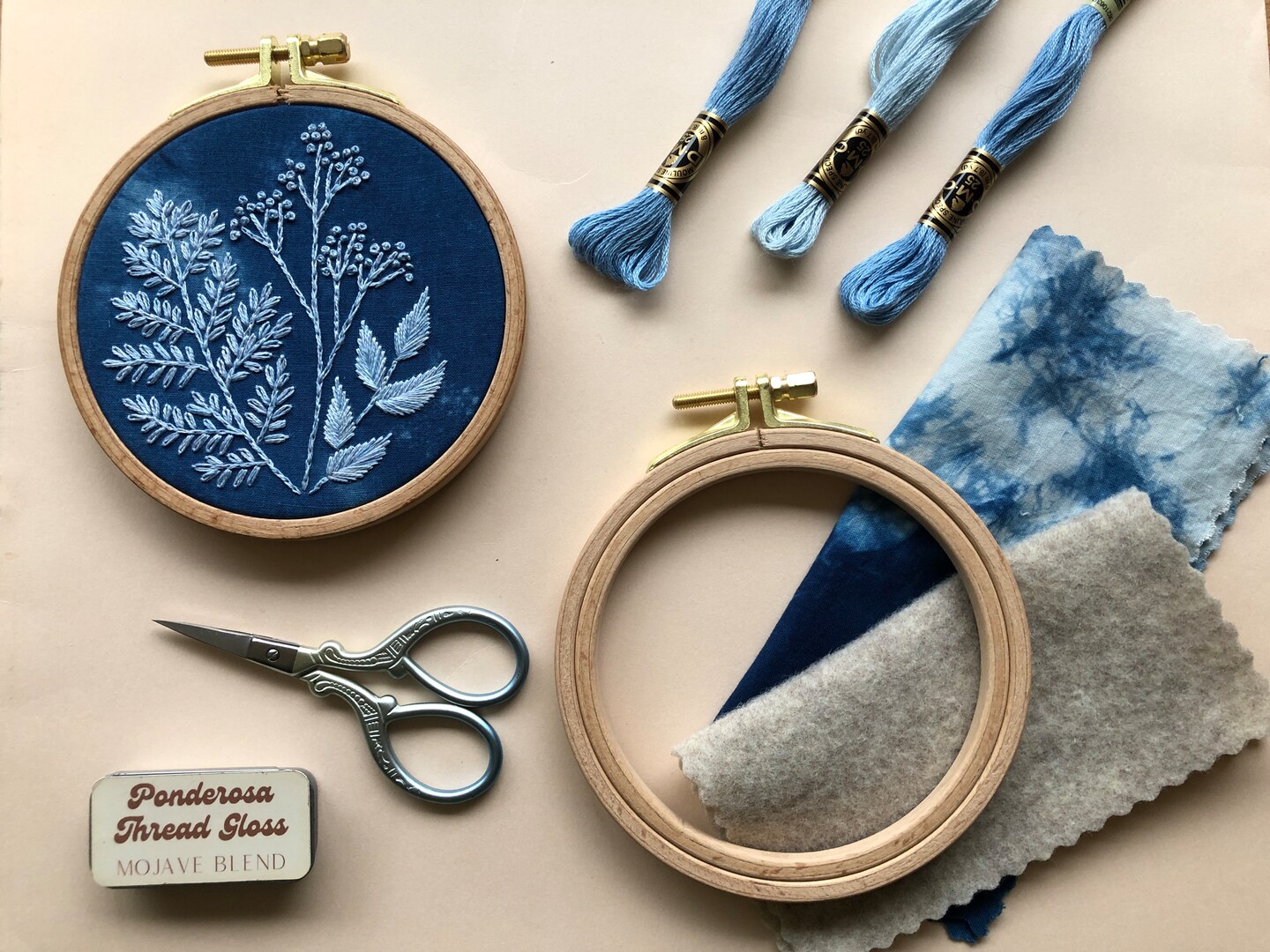 Cyanotype Botanicals - Botanical Embroidery Kit for Beginners