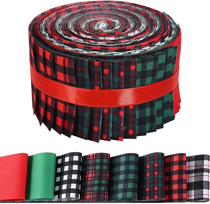 40 Pcs Christmas Buffalo Plaid Cotton Jelly Roll Green Red Tartan Fabric Strips for Quilting Crafting Christmas Classic Plaid Precut Patchwork for Sewing DIY Crafts Cotton Fabric Bundles Strips