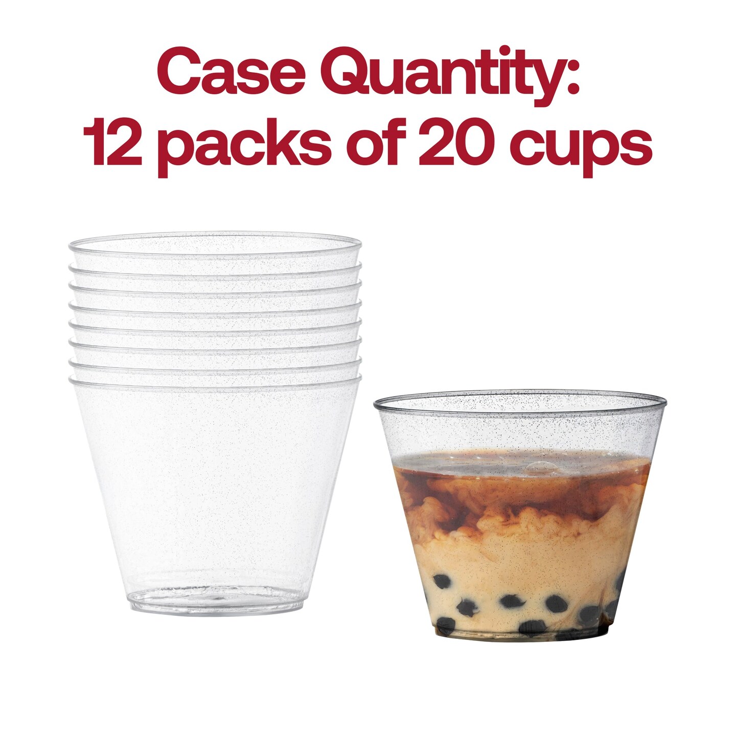 Clear with Silver Glitter Round Disposable Plastic Party Cups - 9 oz. (240 Cups)
