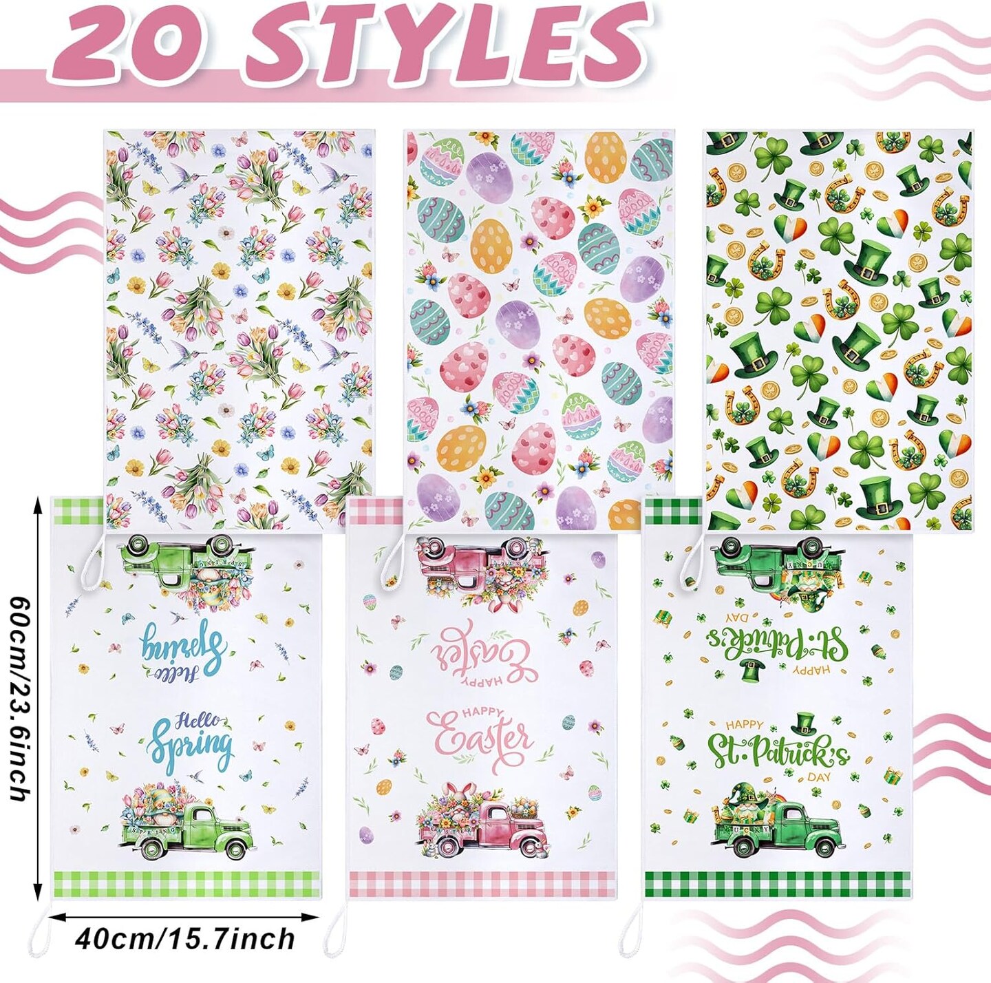 20 Pcs Seasonal Kitchen Towels Decorative Set Halloween Christmas Winter Valentines Day Holiday Hand Dish Towels 16 x 24 Inch Tea Towels Cute Dishcloths Wash Cloths with Hanging Loop(Truck)