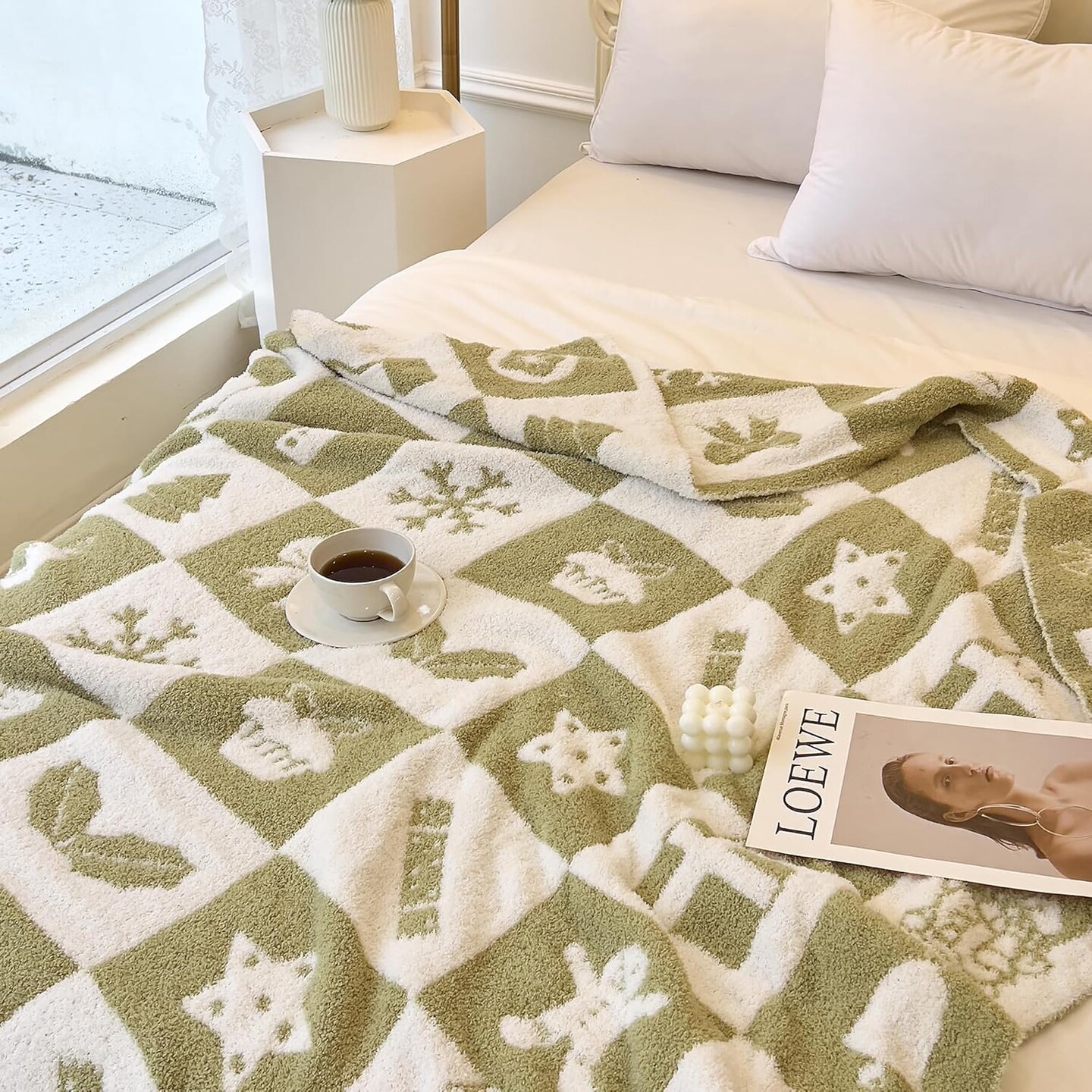 Ultra Cozy Sage Green Christmas Checkered Throw Blanket Microfiber Checkerboard Blanket Knitted Gingham Lightweight Soft Warm Blanket for Sofa Bed Decor (Sage Green, 50 x 60 in)