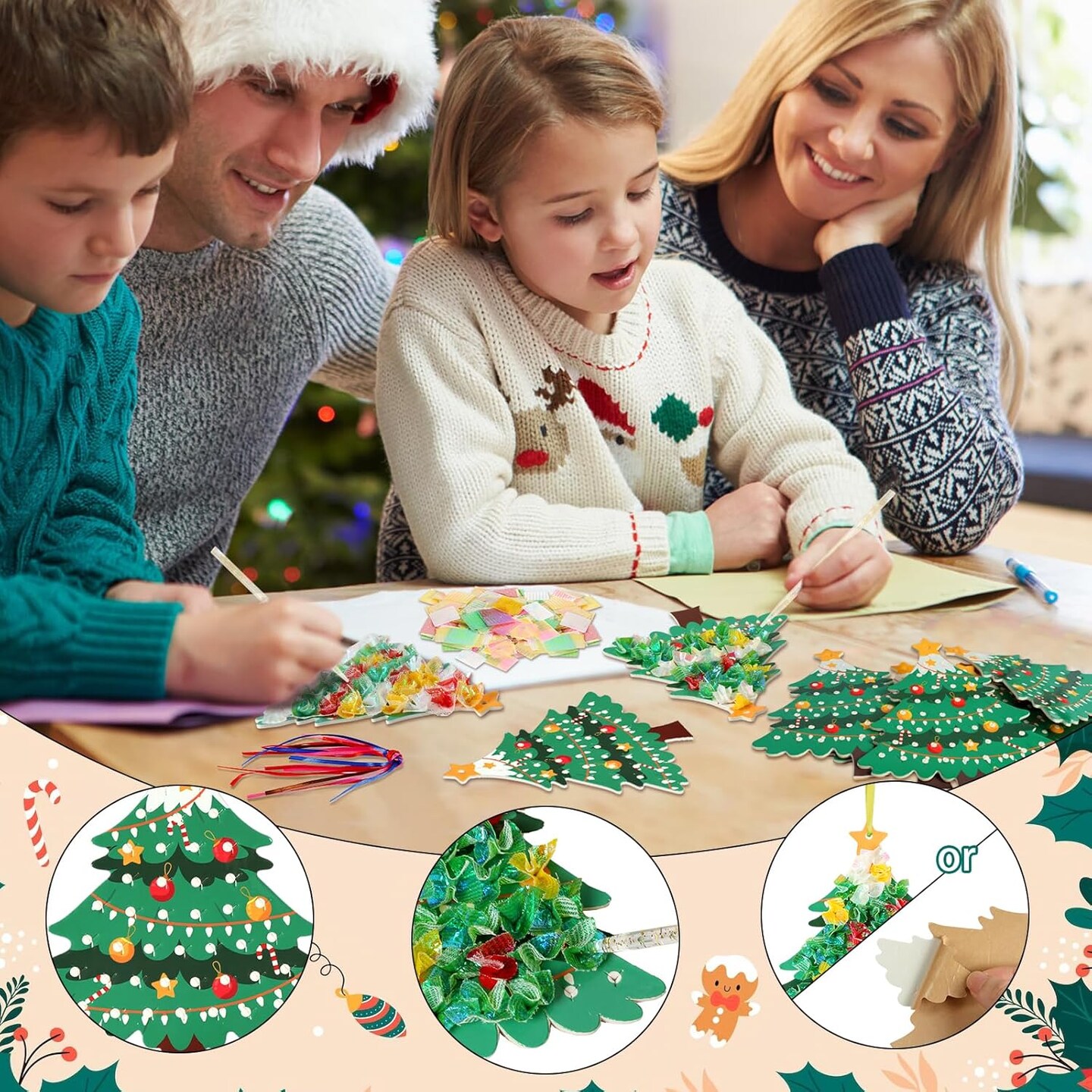 24 pcs Christmas Craft Set for Kid Creative Xmas Tree Poke Art Toy Make Your Own Christmas Tree Poking Art Crafts Kit with Fabric for 4-12 Years Boy Girl Child Classroom Activity Art Project
