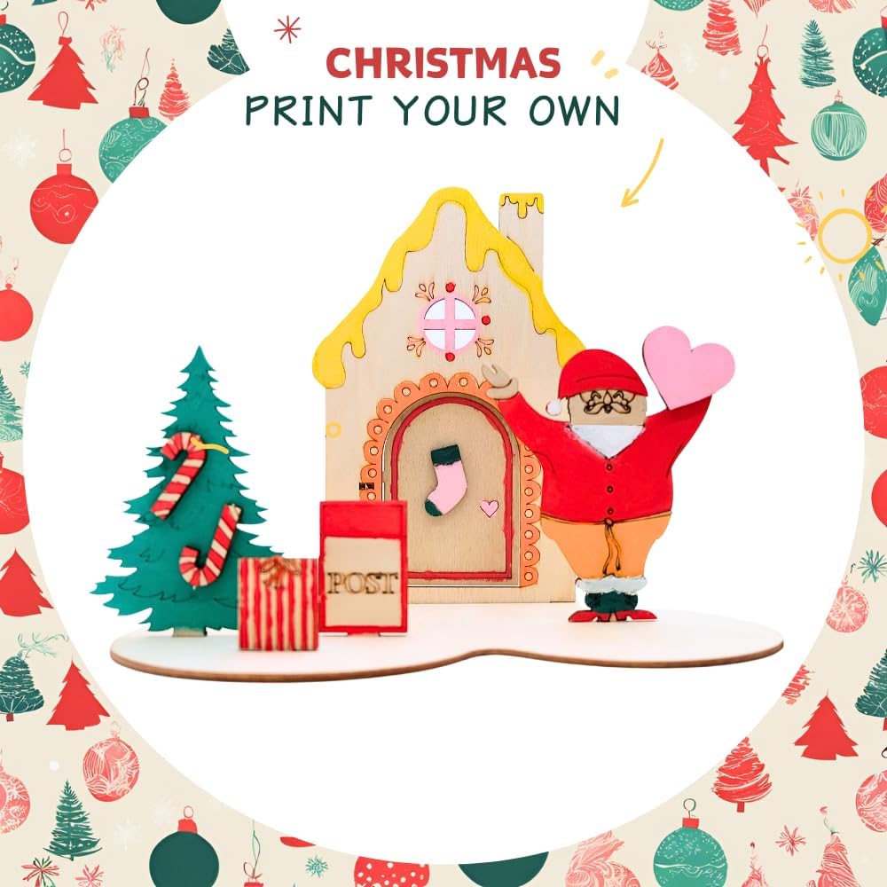 DlY Wooden Christmas Ornaments Paint Kit, Unfinished Wood Crafts Kit with Christmas Tree&#x26;Santa-Wooden Holiday Craft Set for Christmas Decorations