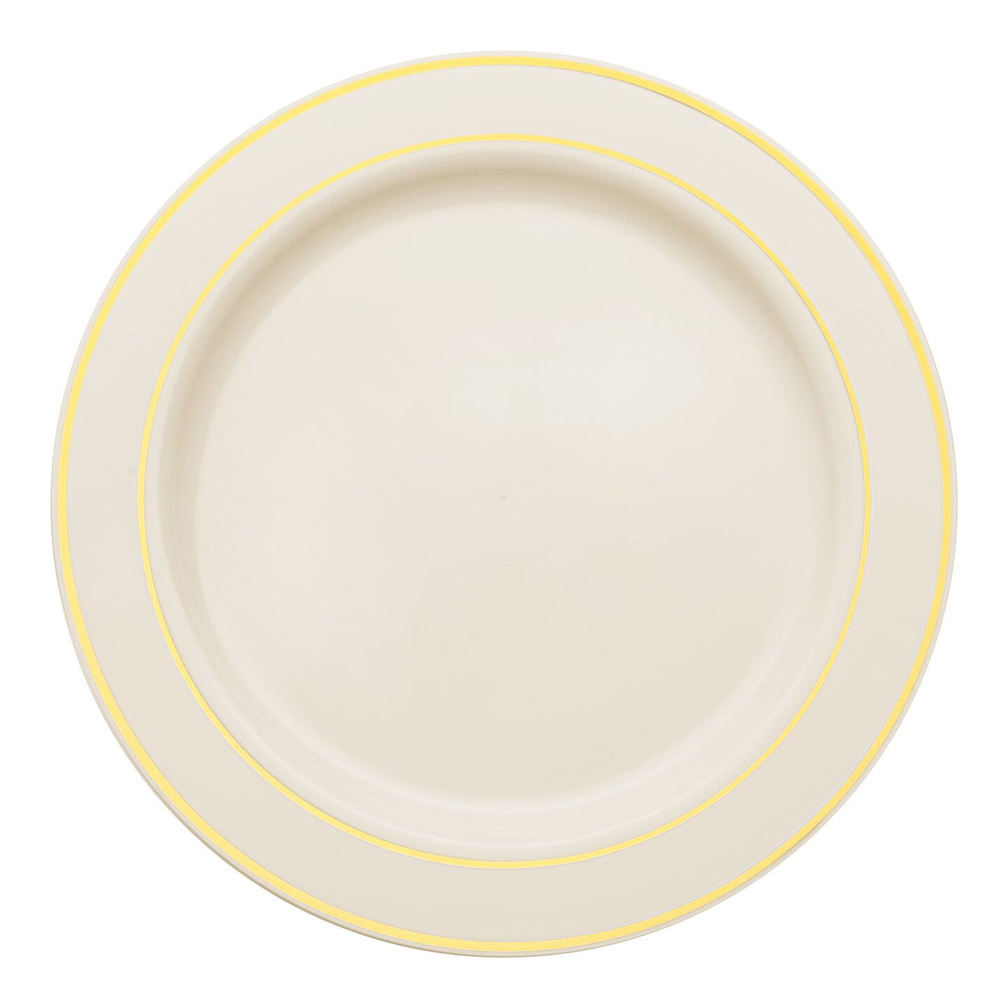 Ivory with Gold Edge Rim Plastic Dinner Plates - 10.25" (120 Plates)