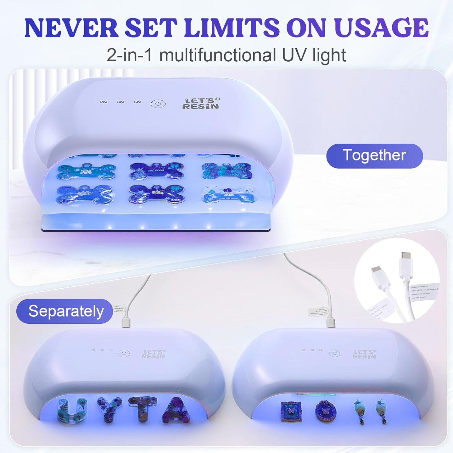 LET&#x27;S RESIN UV Light Advanced,Two-Sided Longer time Setting(2m,3m,5m) UV Resin Light with 36 LED Beads, Large Size UV Lamp for Resin Curing,Resin Molds,DIY Craft Decor(Own Design Patent)