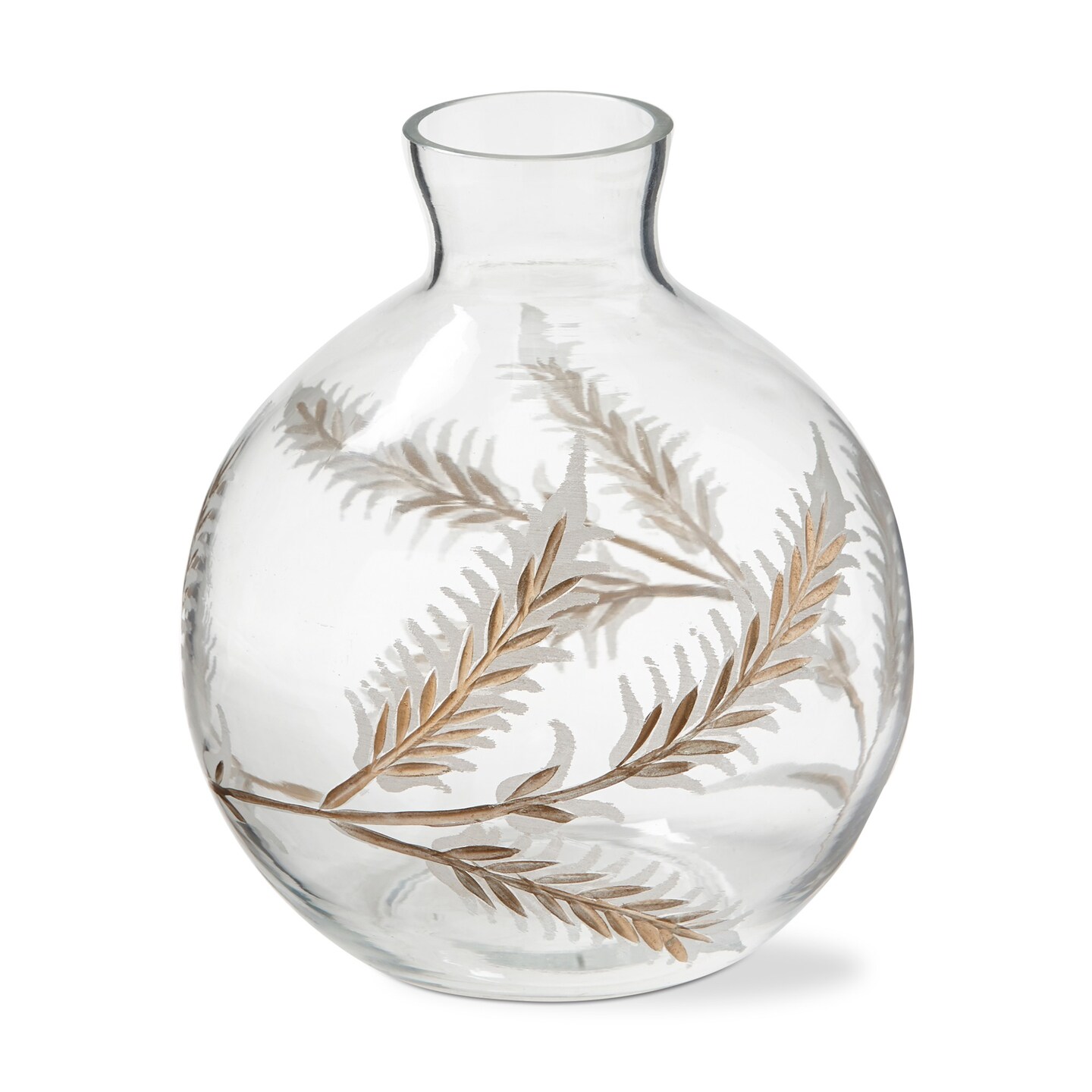 Botanical Etched Glass Vase - Decorative Bouquet Holder, 7" H x 6" D, Clear, Ideal for Everyday Use, Not Food Safe