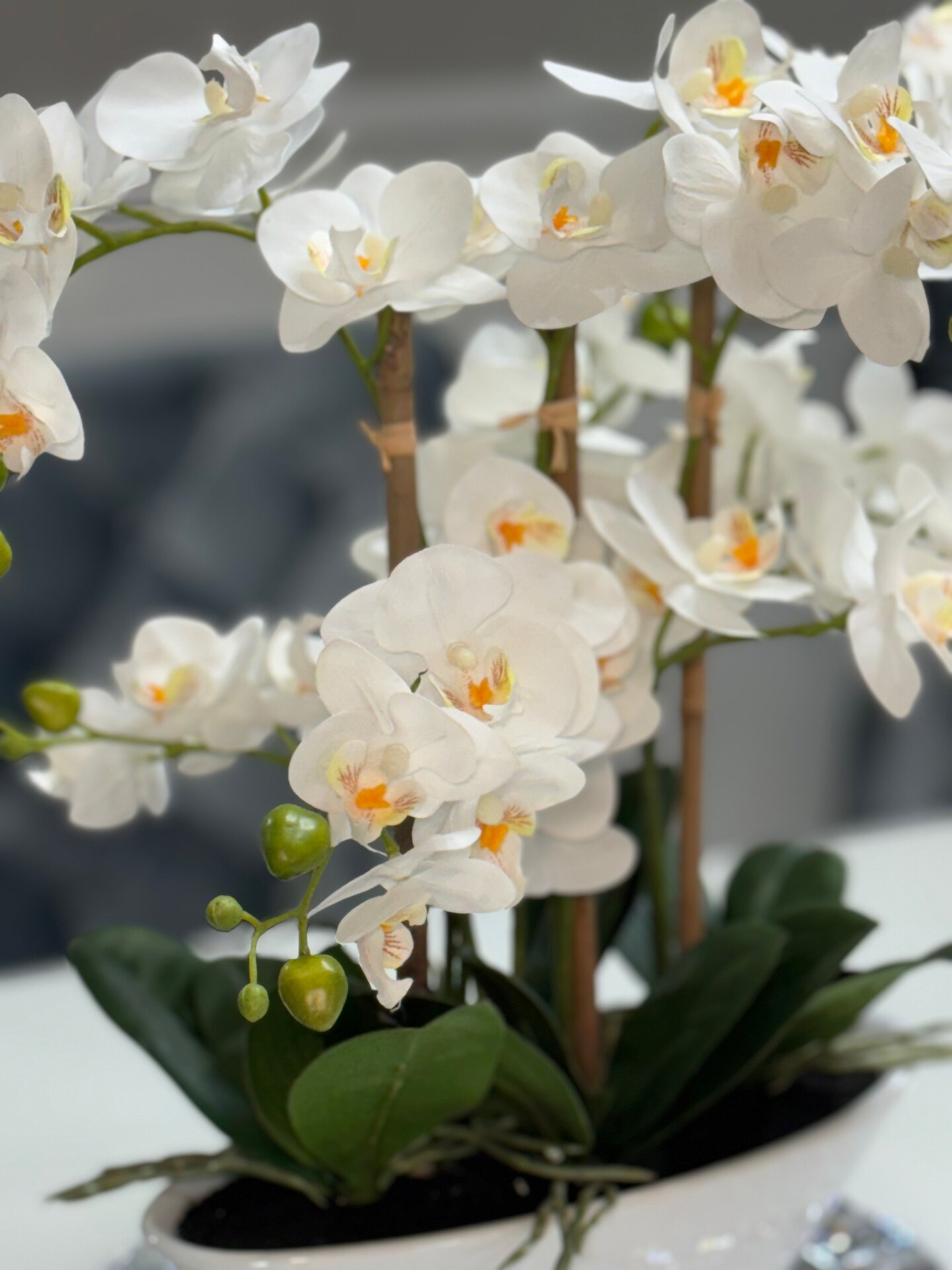 Kaylee Real Touch Phalaenopsis Orchid Floral Arrangement with White Ceramic Vase