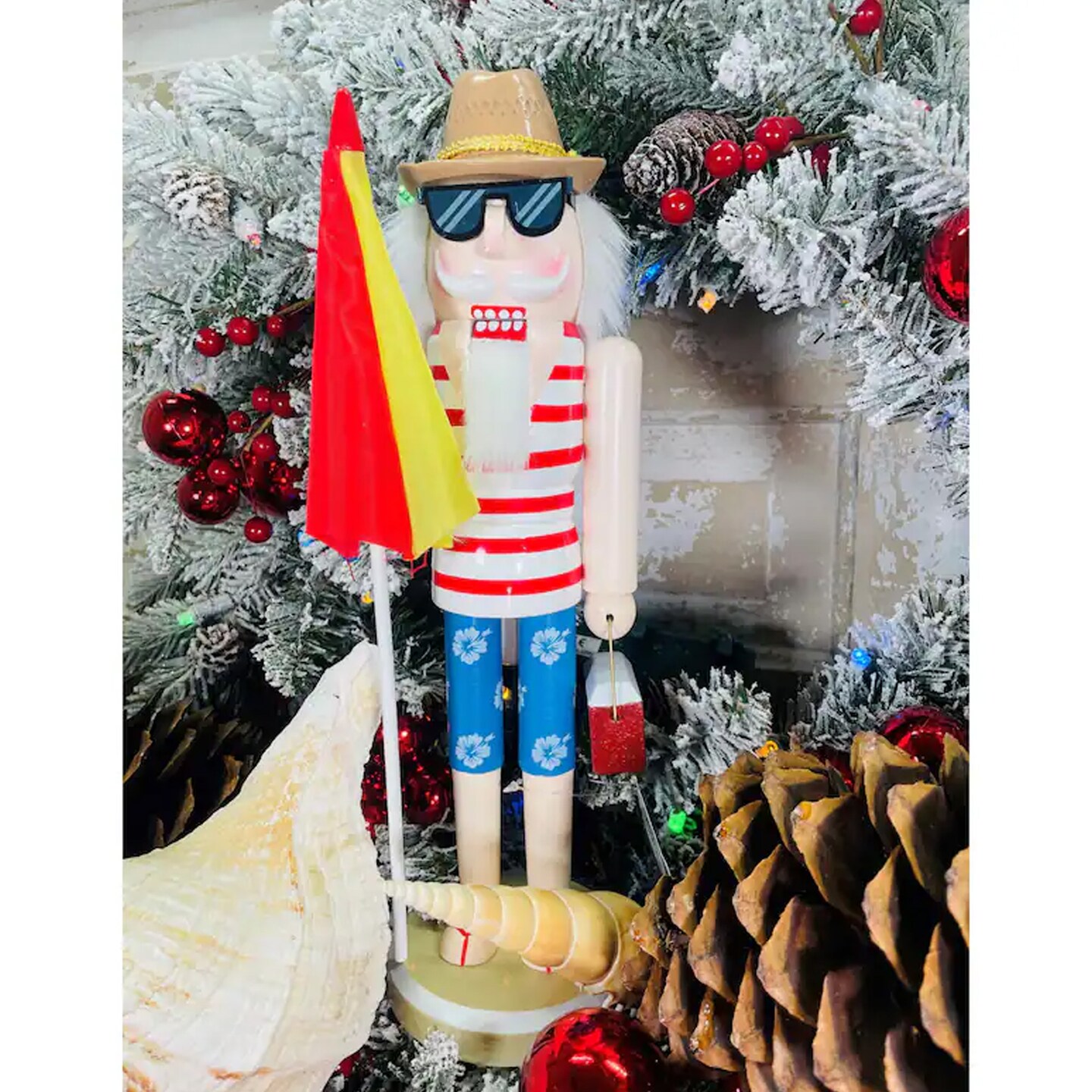 Santa&#x27;s Workshop 14 in Day at the Beach Nutcracker Figurine