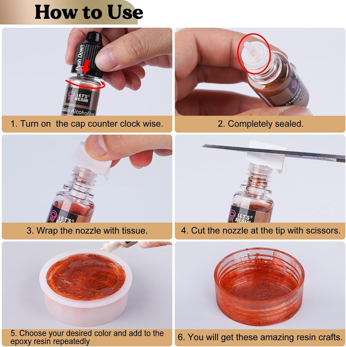 LET&#x27;S RESIN Metallic Alcohol Ink Set-24 Colors Metal Color Alcohol Based Resin Ink, High Concentrated &#x26; Shimmer Mixatives, Alcohol Paint for Epoxy Resin, Resin Petri, Tumblers, Coasters(Each 0.35oz)