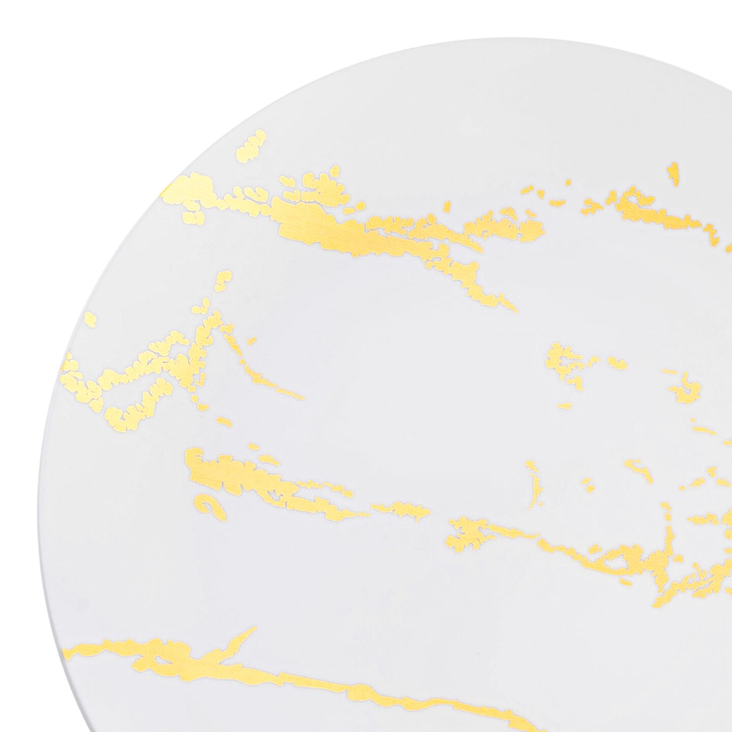 White with Gold Marble Stroke Round Disposable Plastic Dinner Plates - 10.25" (120 Plates)