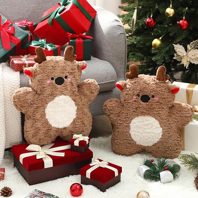 2 Set Christmas Pillows Decorations 17.72 Inch Soft Plush Elk Shaped Pillow Xmas Throw Pillow Christmas Deer Pillow for Sofa Bedroom Living Home Holiday Party Decor Gifts