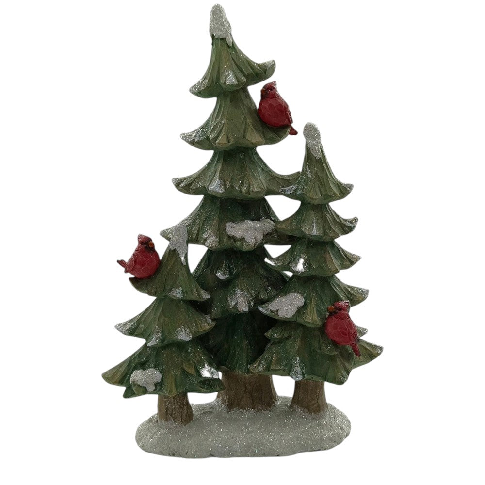 15" Christmas Tree with Cardinals – Snow-Dusted Holiday Decoration