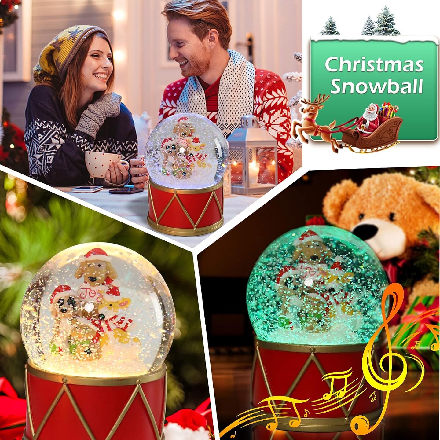 Christmas Snow Globes Musical Globe - Snow Globe with 8 Songs Color Changing Puppys and Cat Musical Box for Christmas Home D&#xE9;cor and Gifts