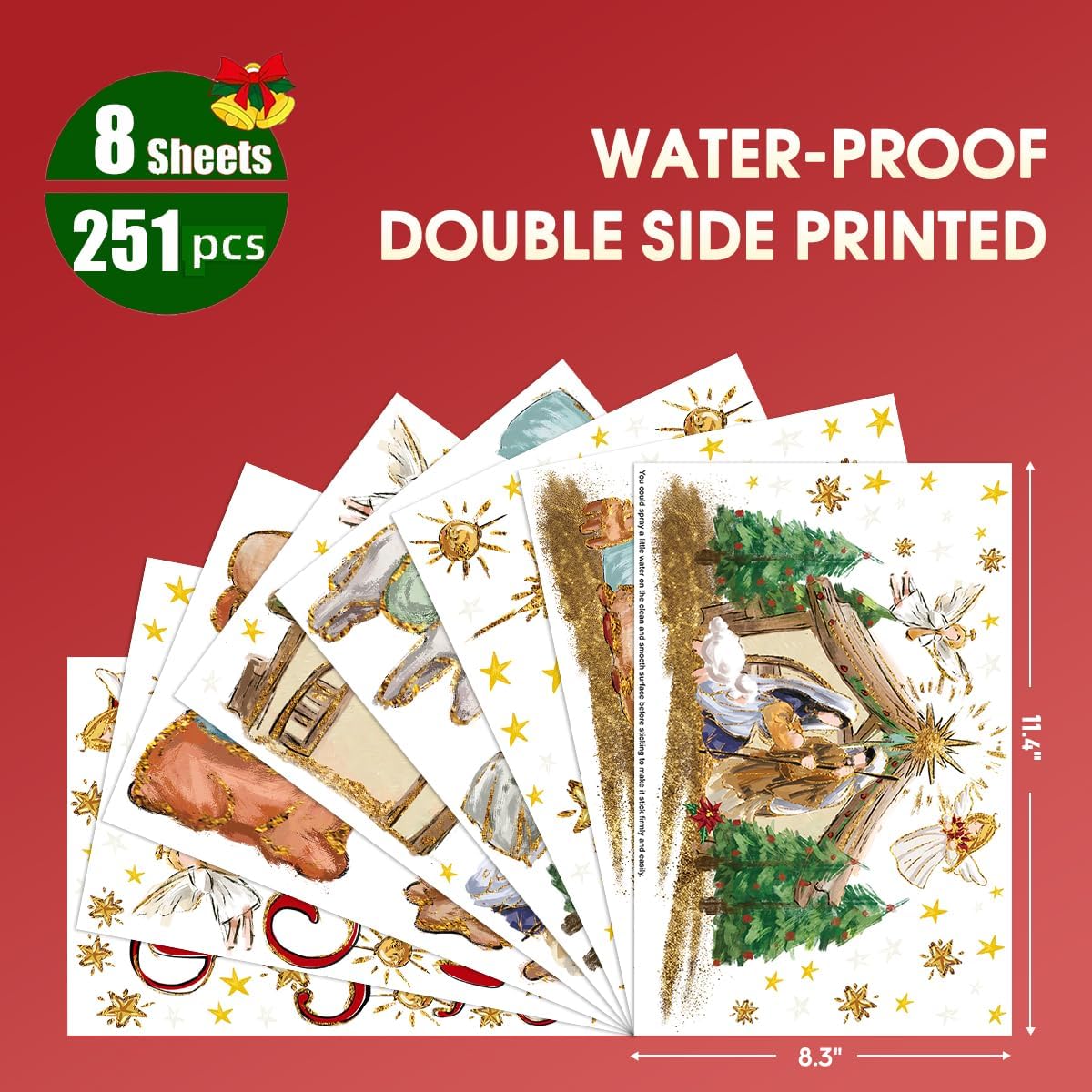 251 PCS Christmas Window Cling Sticker, Nativity Scene Holy Night for Home Party Supplies Shop Window Glass Display Decoration