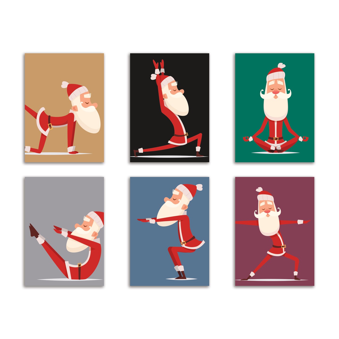 Yoga Santa Christmas Cards - 24-Pack Holiday Greeting Cards with 6 Fun Santa Yoga Poses, Perfect for Sharing Merry Christmas &#x26; Holiday Wishes, Blank Inside for Personalized Messages - Playful and Unique Festive Stationery Set