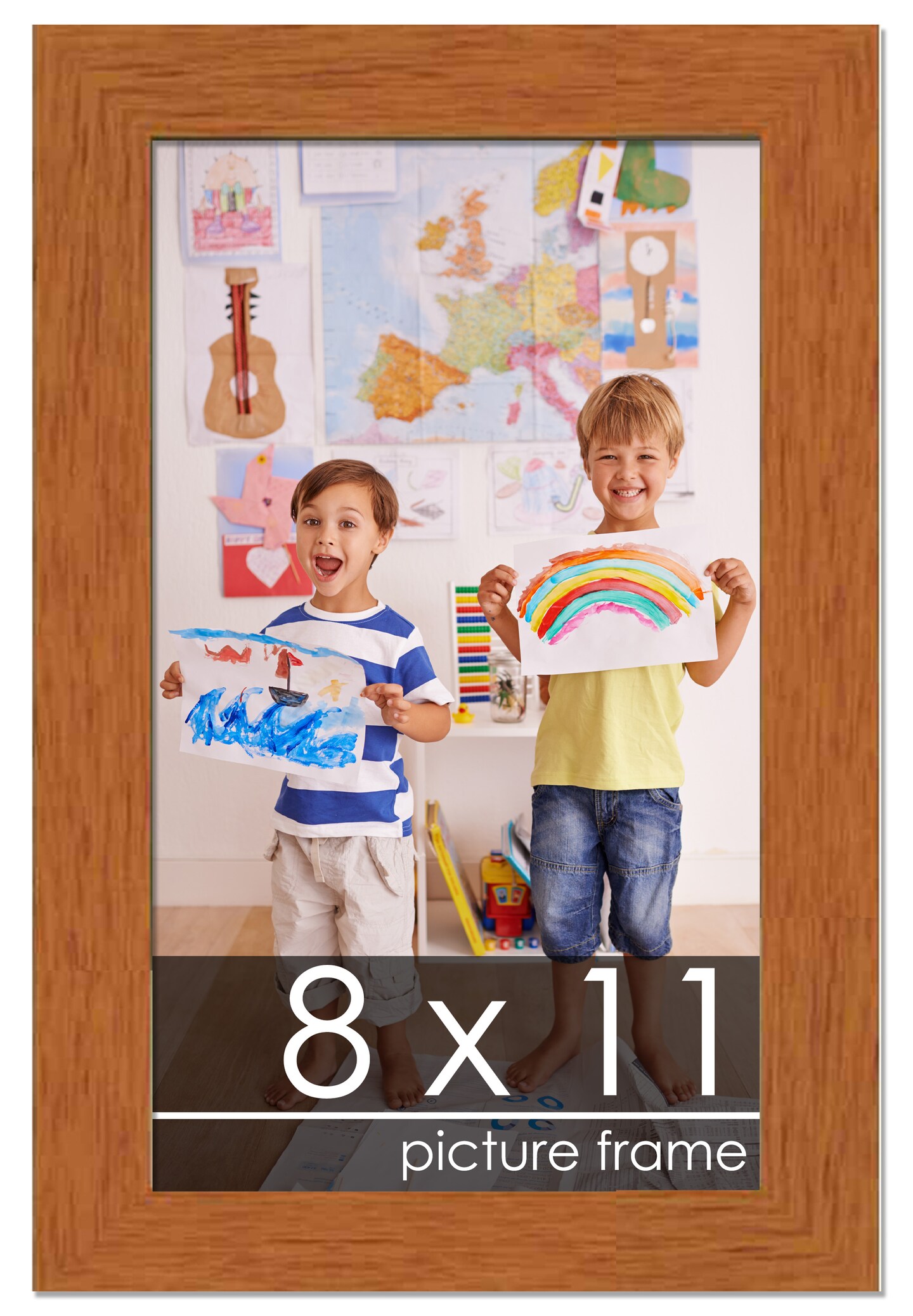 Photo Size Slim Profile Brown Frame - UV Acrylic, Foam Board Backing, Hanging Hardware