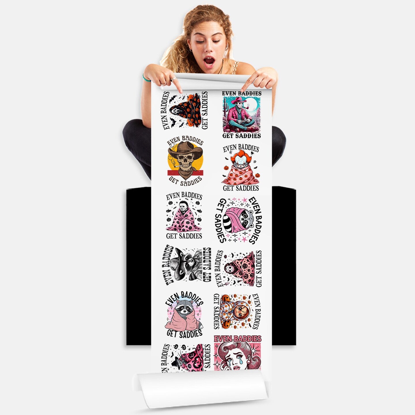 Even Baddies Get Saddies DTF Transfers 22x60 Direct-to-Film Gang Sheet 12 Adult Prints Iron On Transfers