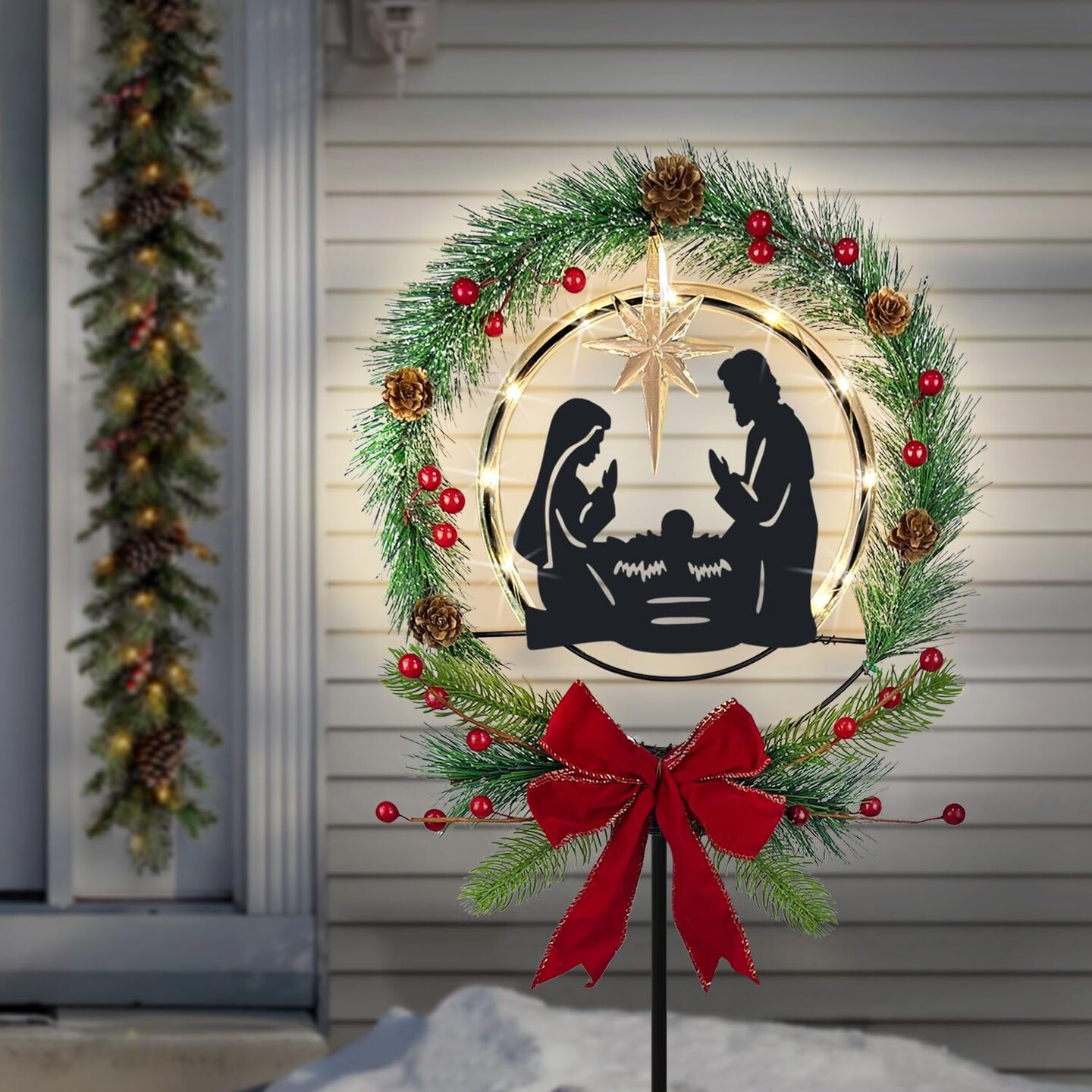 Solar Powered Nativity Scene, Christmas Yard Stakes Outdoor Christmas Decorations Garden Decor for Outside