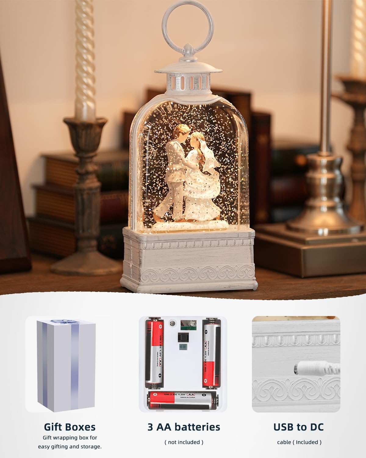 Wedding Lighted Snow Globe with 6H Timer Newlywed Gifts,Happiness Christmas Snow Globe Wedding Gifts Glittering Home Decoration for Engaged,Commemorative,Wedding Gift Christmas Decoration