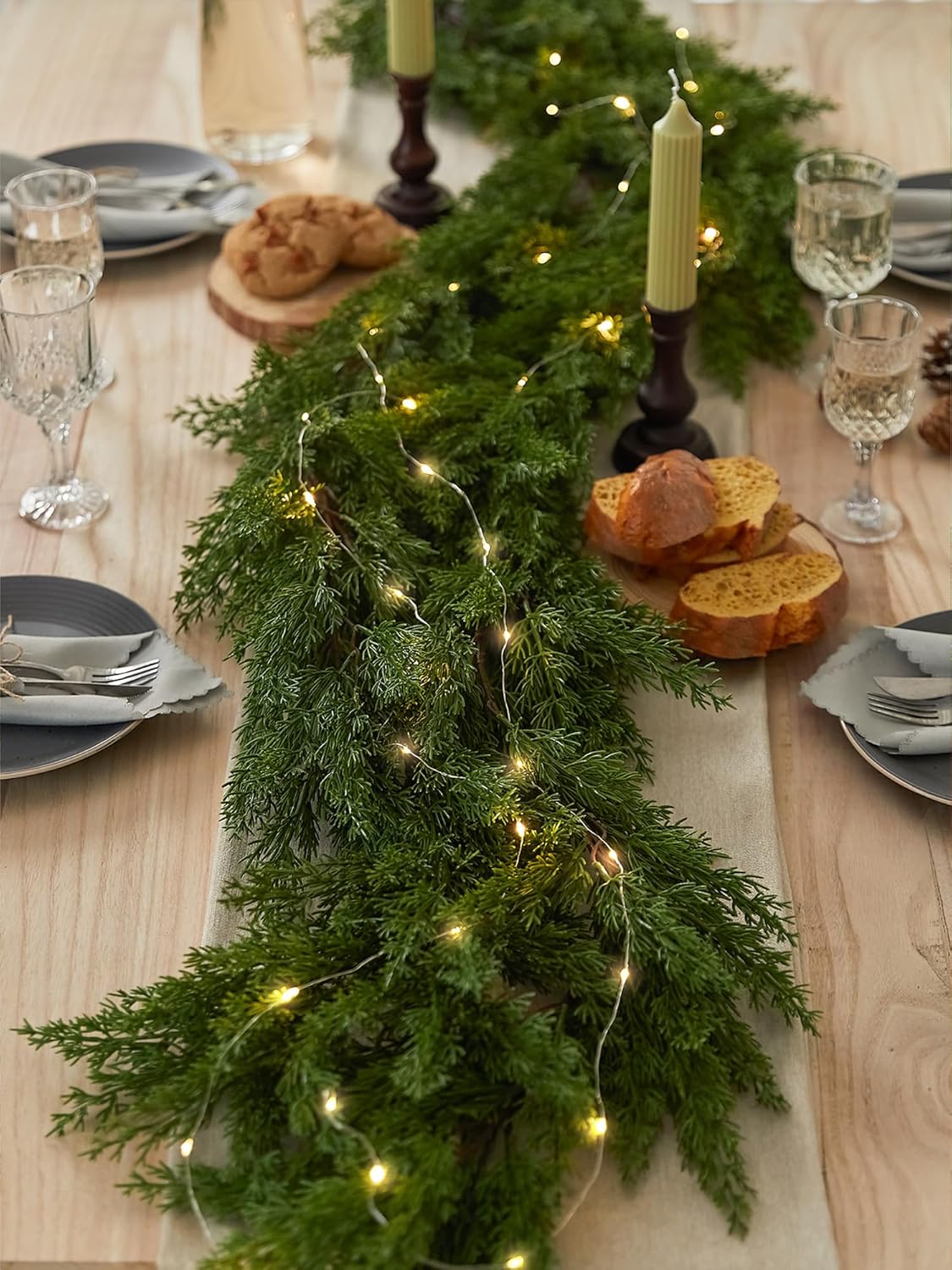 Garland with Lights Pine Needle Cypress Garland for Holiday Winter Indoor Outdoor Decor