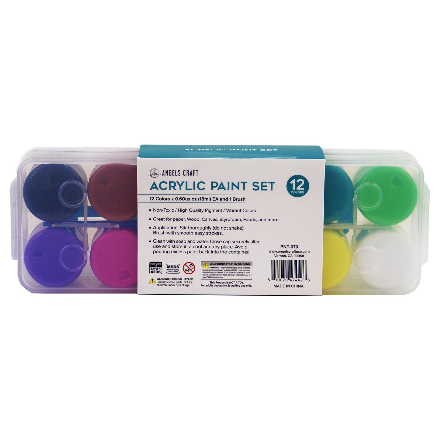 Angels Craft 12-Piece Acrylic Paint Set with Handling Clear Case