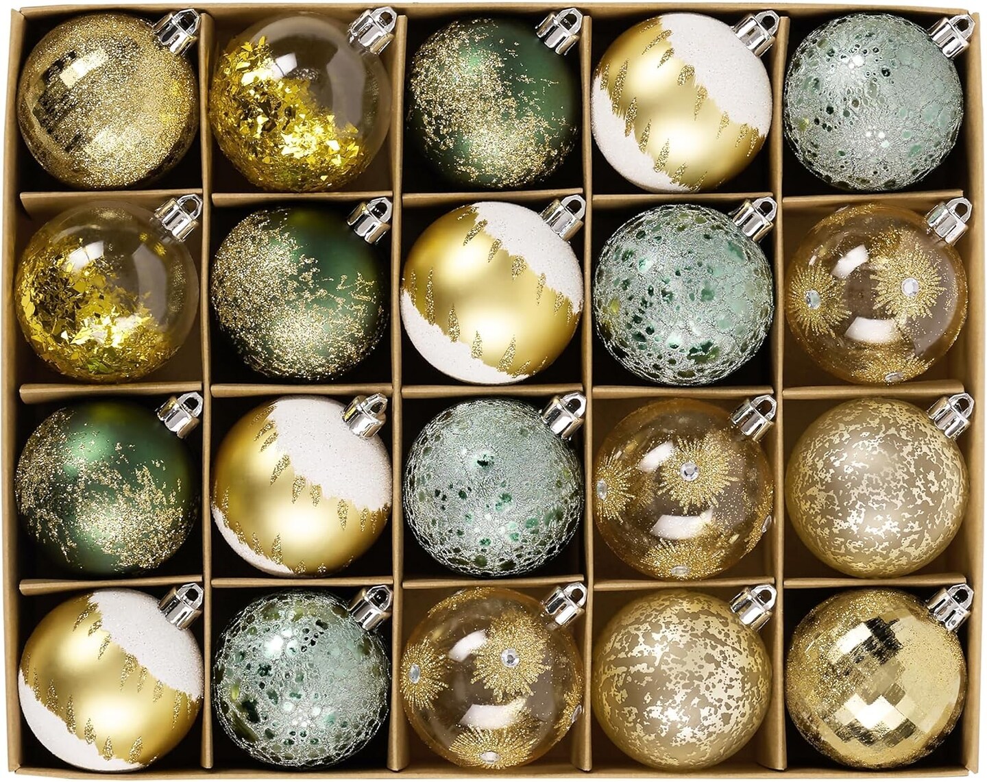 Christmas Tree Ornaments, 20ct 60mm Green Gold Christmas Ball Ornaments for Xmas Tree Decorations, Shatterproof Christmas Ornaments Set for Home Party D&#xE9;cor