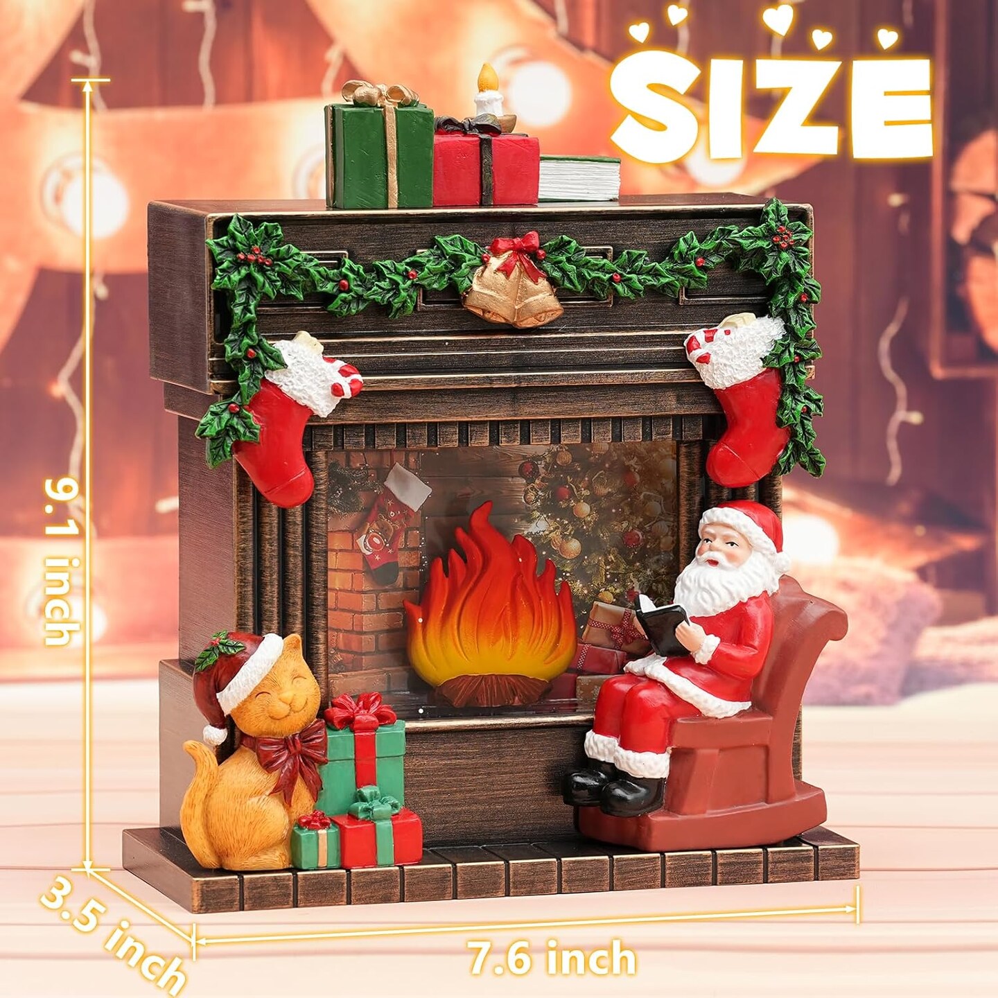 Christmas Snow Globes with 6H Timer, Lighted Musical Snow Globe Santa Claus Fireplaces Lantern with Swirling Glitter, USB &#x26; Battery Operated Spinning Glitter Snow Globe Christmas Decorations Gifts