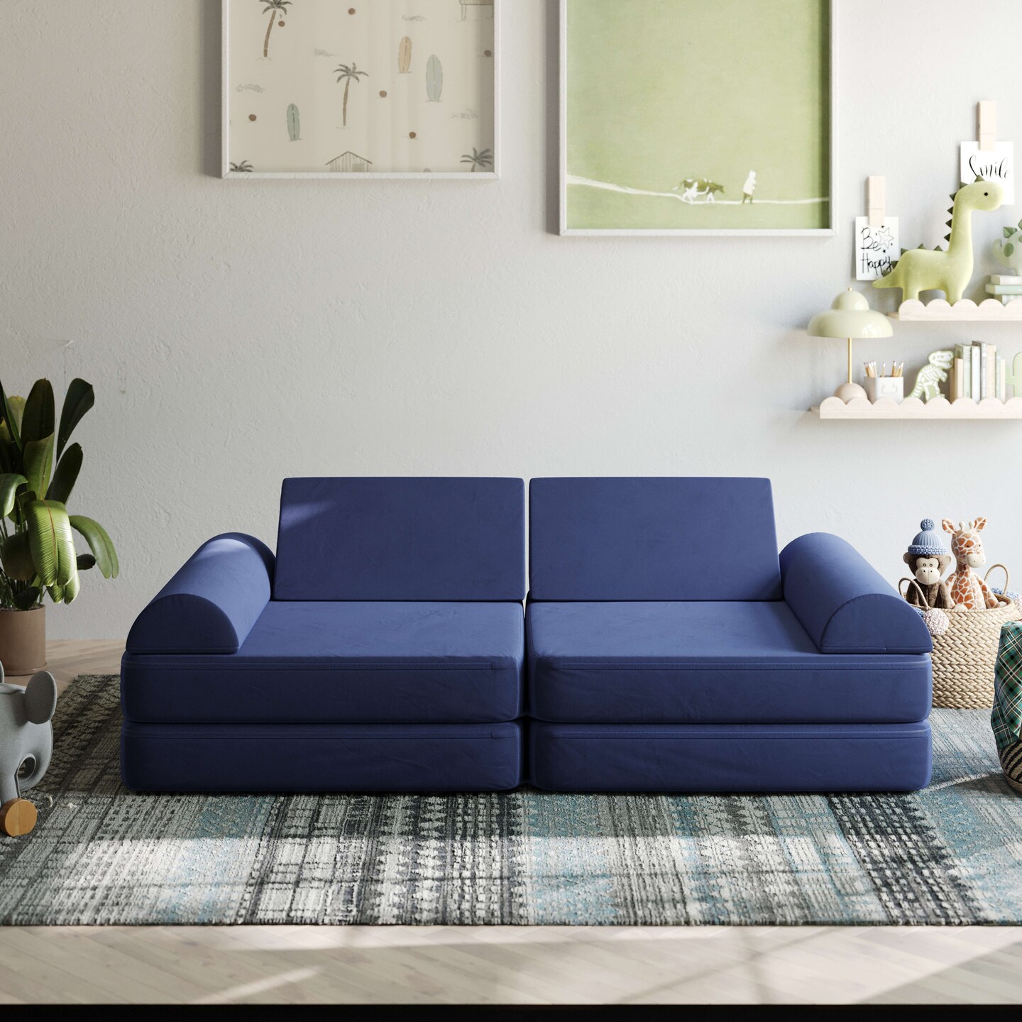 Emma and Oliver Conner Modular Play Couch for Kids with Convertible 6-Piece Design and Soft Foam Cushions