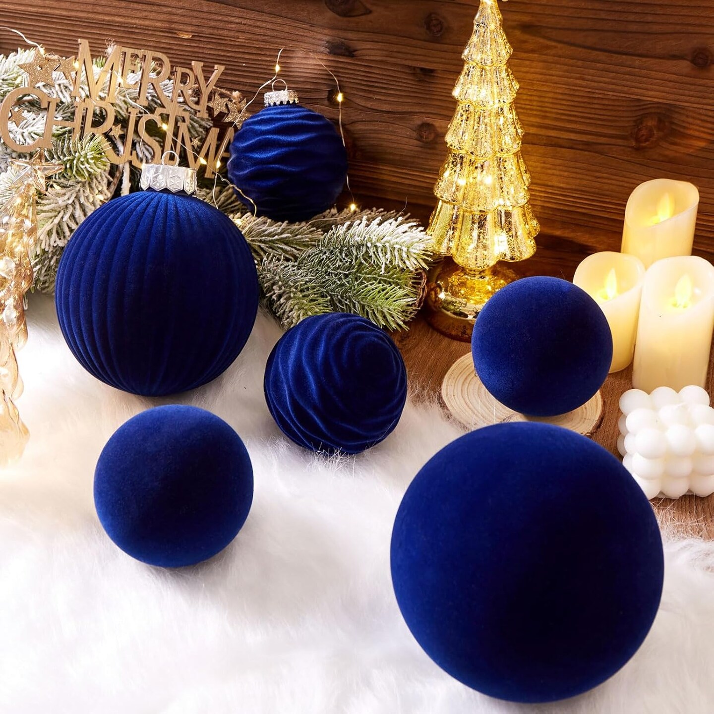 Velvet Christmas Balls Large Hanging Shatterproof Flocked Christmas Tree Ornaments for Xmas Tree Hanging, Holiday Wedding Party Decorations, Gifts and Home Decorations (Blue, 6&#x22; (2pcs))