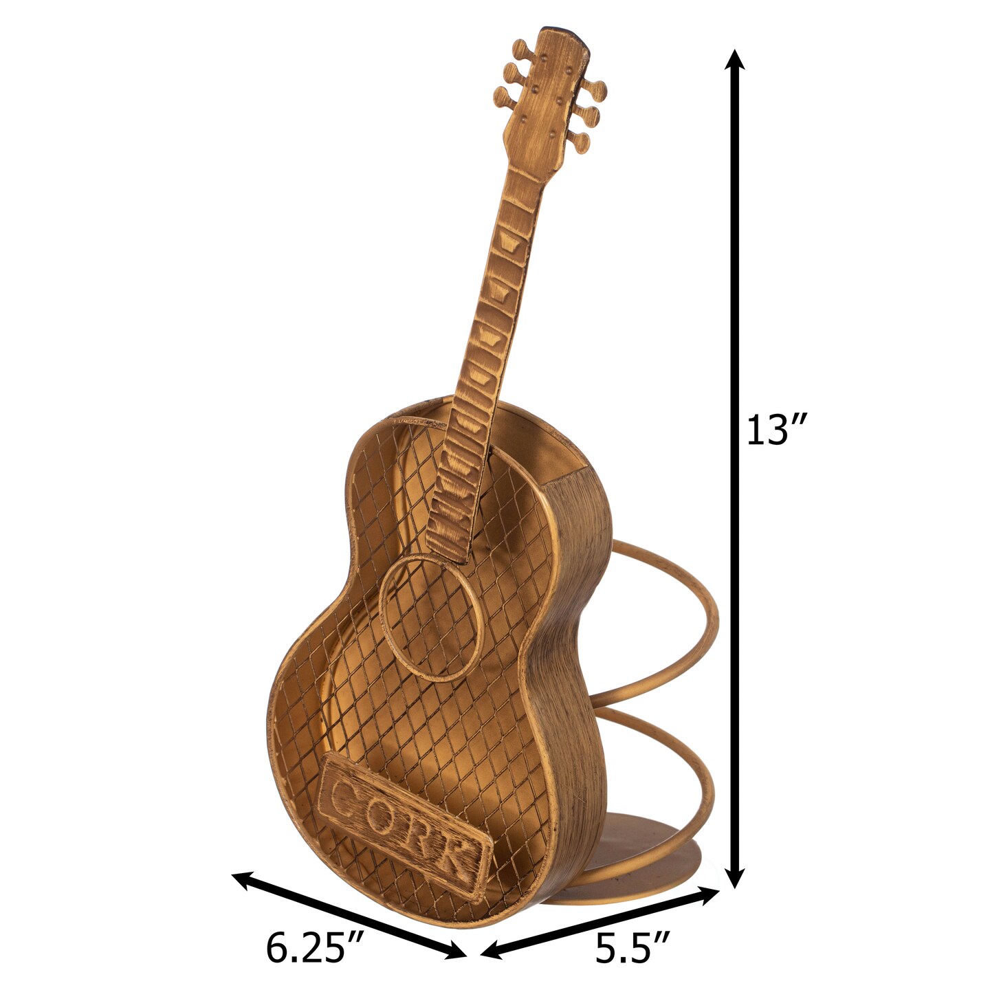 Vintiquewise Decorative Metal Guitar Shape Wine Bottle and Cork Holder &#x2013; A Unique Home Decor Piece and Countertop Accessory for Kitchens, Bars, and Dining Rooms, Great Collection for Wine Lovers