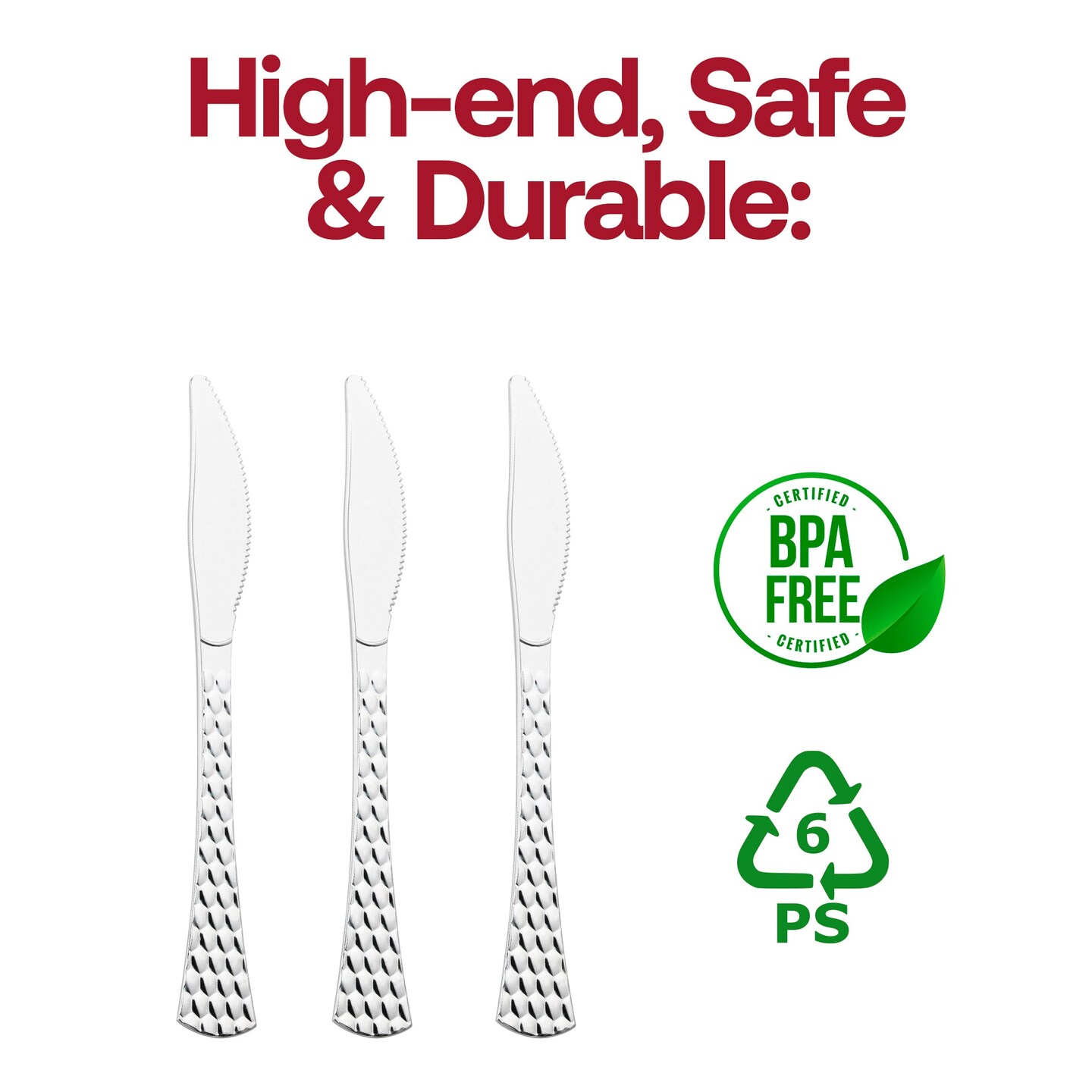 Shiny Silver Glamour Cutlery Disposable Plastic Knives (600 Knives)