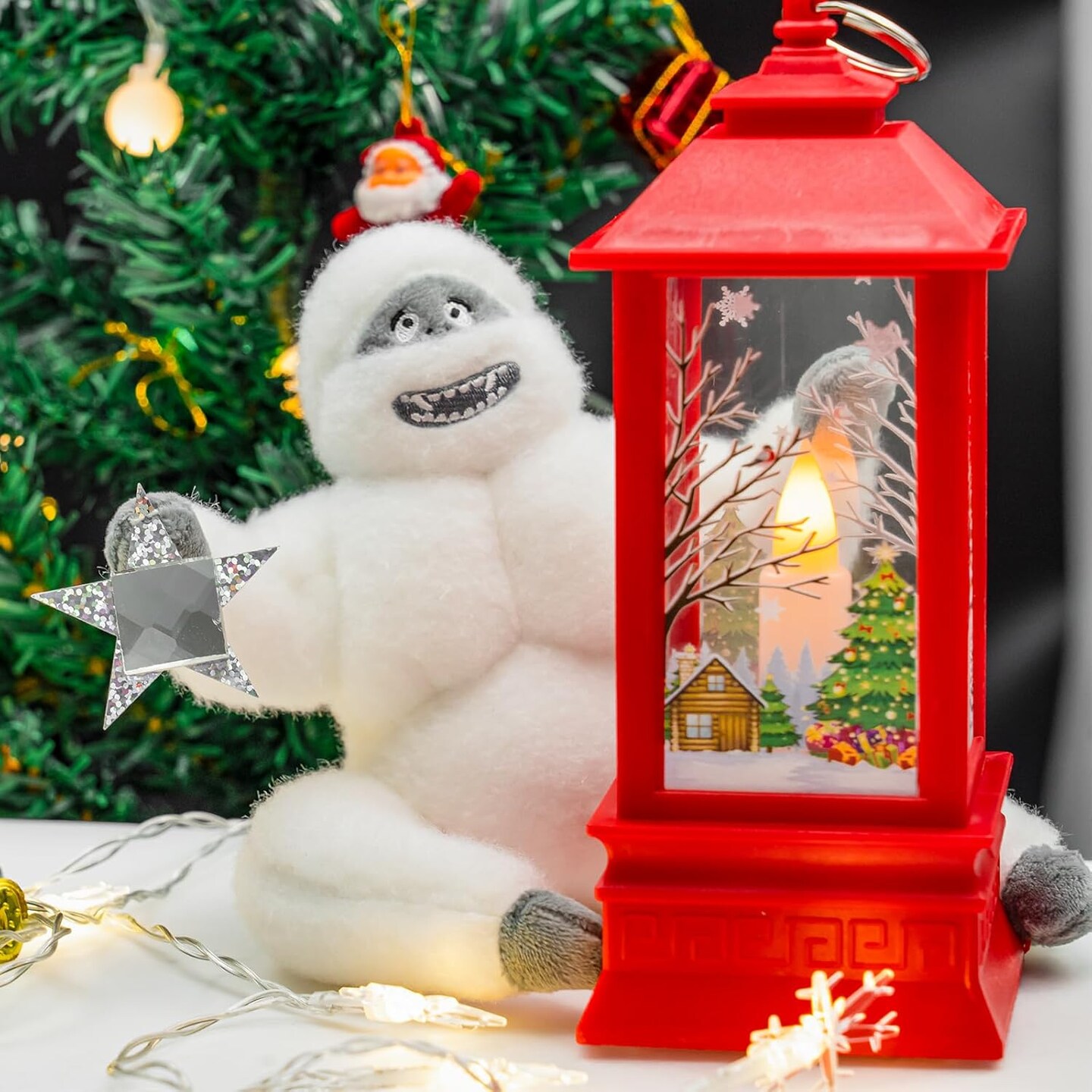 Abominable Snow Monster Tree Toppers Xmas Party Ornament, Pose-able Handmade Abominable Chimpanzees Hugger with Star (Snowman)