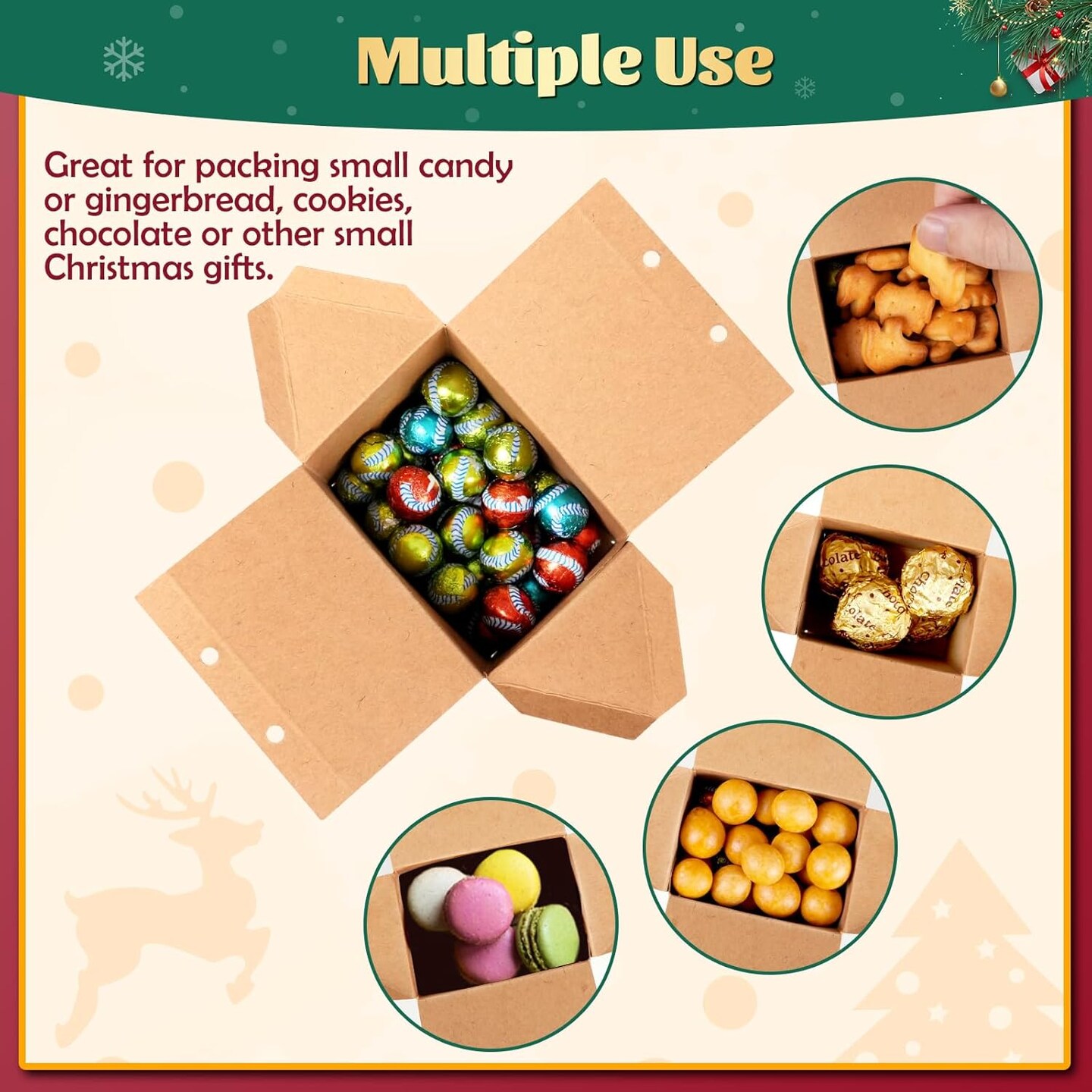 Small Christmas Treat Boxes 20Pcs Christmas Candy Cookie Boxes with 24 Ornaments Tags, Mini Christmas Party Gift Boxes Kraft Paper Gift Wrap Bags for Xmas Party Favors Gifts Wrapping