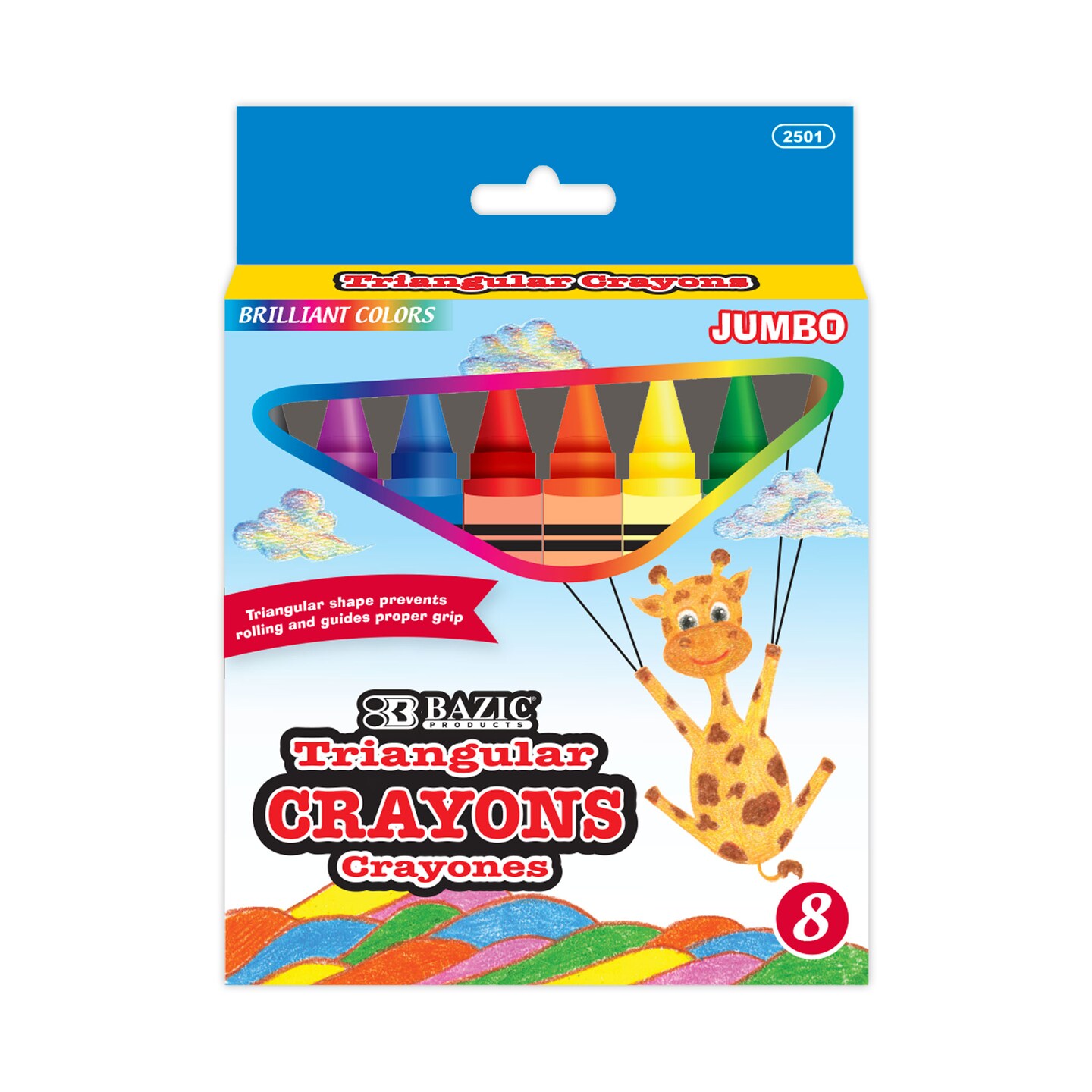 BAZIC Premium Jumbo Triangle Crayons 8 Color