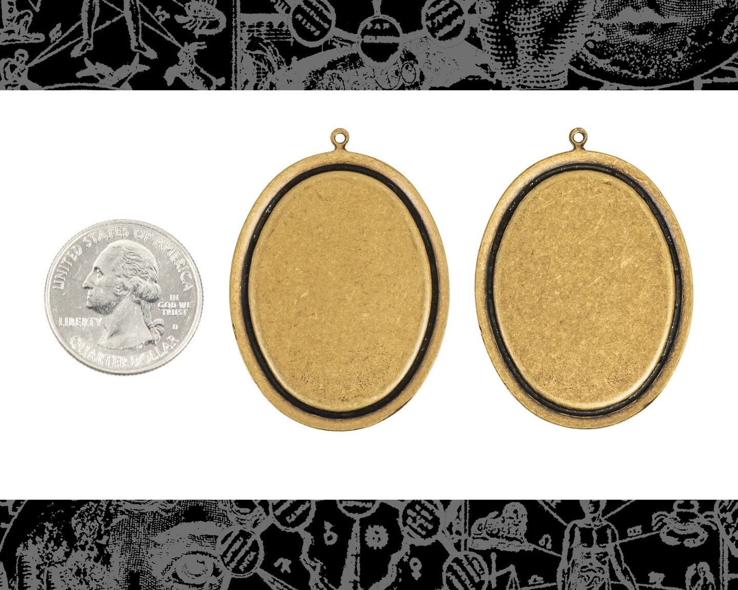 30mm x 40mm Antiqued Brass Cameo Frames - Set of Two - AB-F07