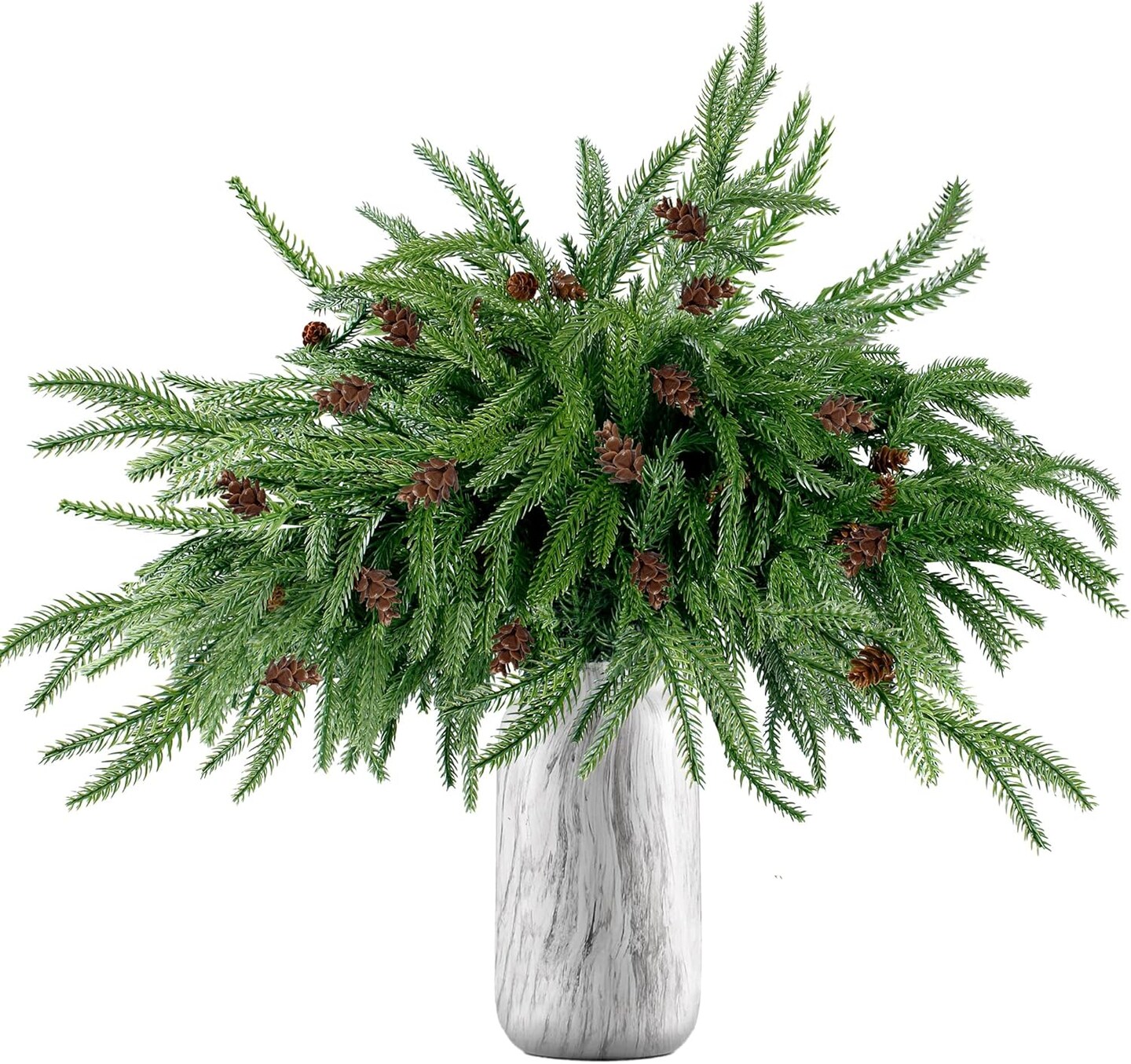 10 Pcs Christmas Norfolk Pine Branches with Pine Cones Artificial Christmas Branches Faux Christmas Greenery Norfolk Pine Stems Cedar Stems for Xmas Home DIY Crafts Garland Indoor Decor