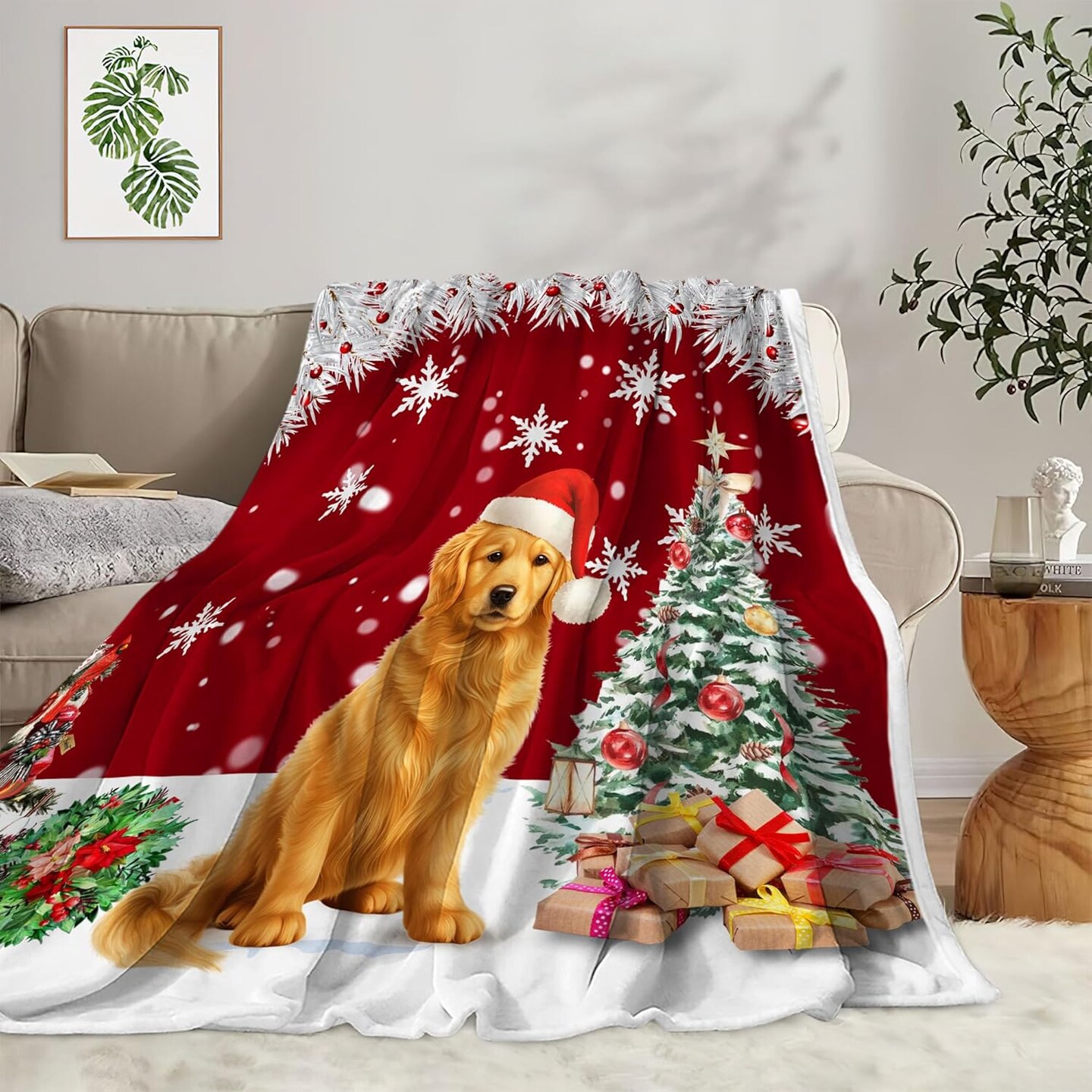 Christmas Throw Blanket Soft and Warm Throw Blankets for Couch Sofa Bed Winter Holiday Snowflakes Cute Dog Decorative Cozy Blanket Blanket 50"x60"