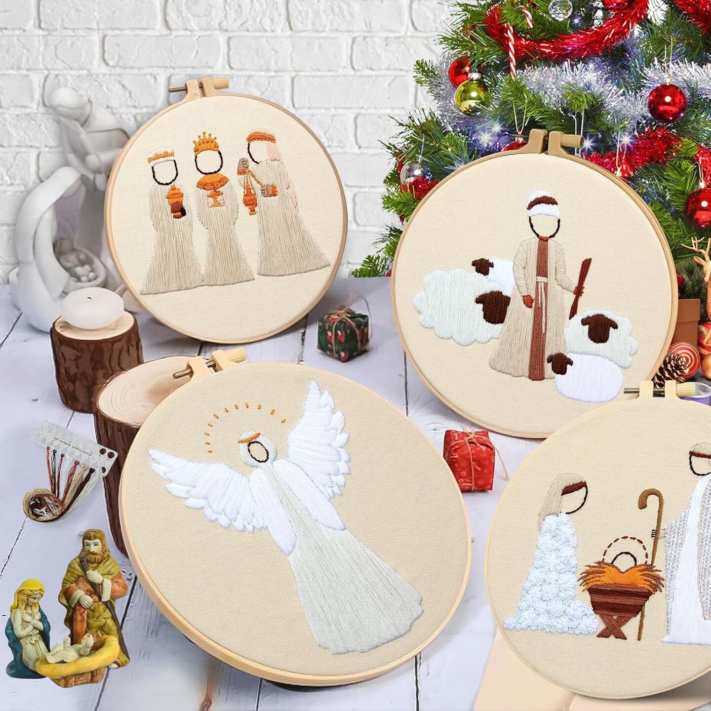 6 Sets Nativity Embroidery Kit Christian Embroidery Kit Christmas Cross Stitch Kit Christmas Embroidery Starter Kit Nativity Beginner Set Needlepoint Kit Set Nativity Embroidery Kit