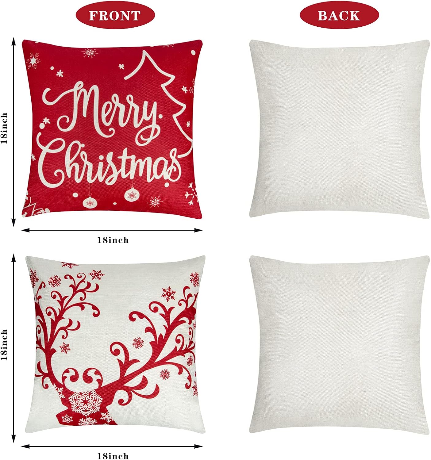 4Pcs Outdoor Christmas Pillows, Red Christmas Throw Pillows, Snowflakes Merry Christmas Let it Snow Deer Christmas Pillow Cases Holiday Pillow Covers 18x18 for Winter Home Decorations