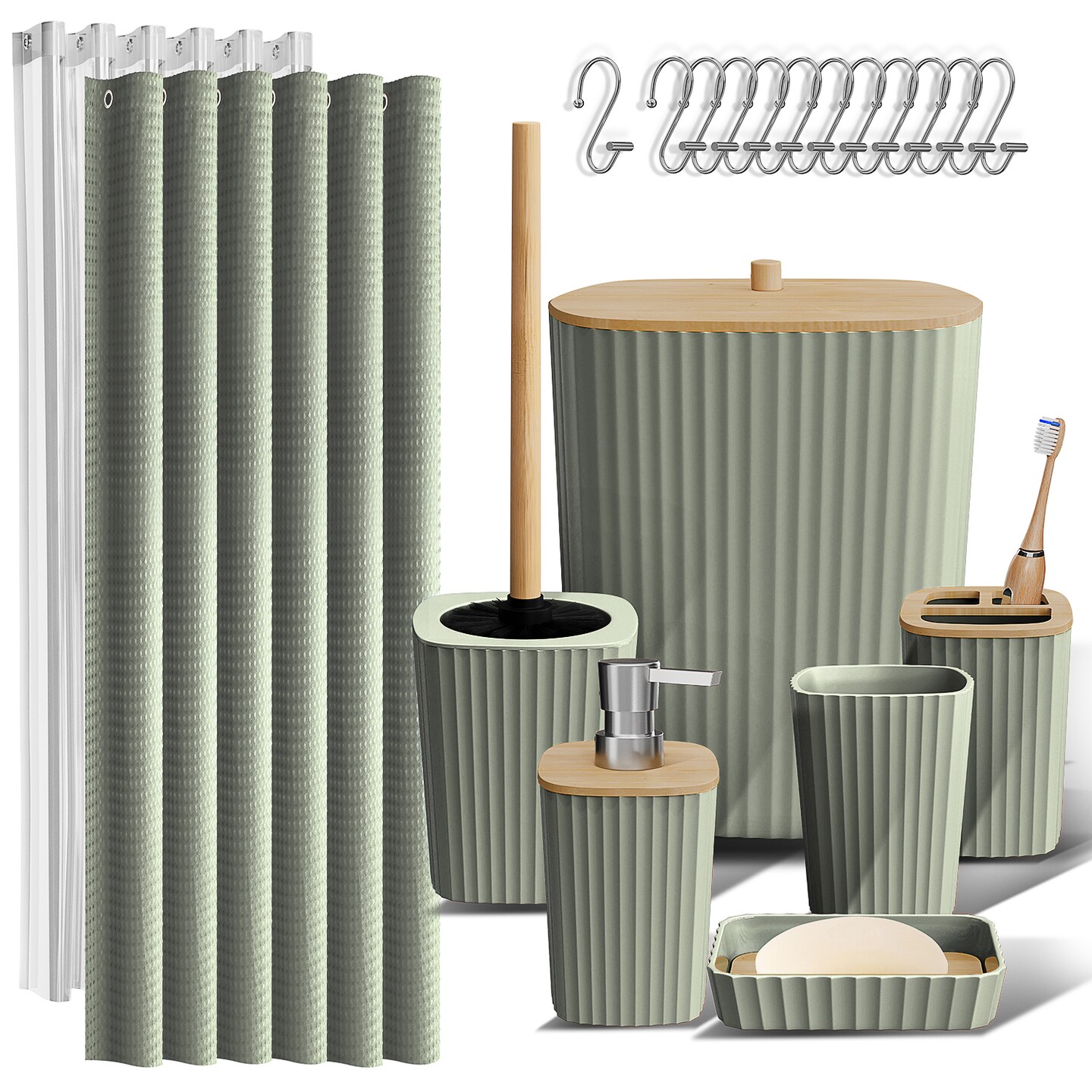 Clara Clark Bamboo Bathroom Accessories Set